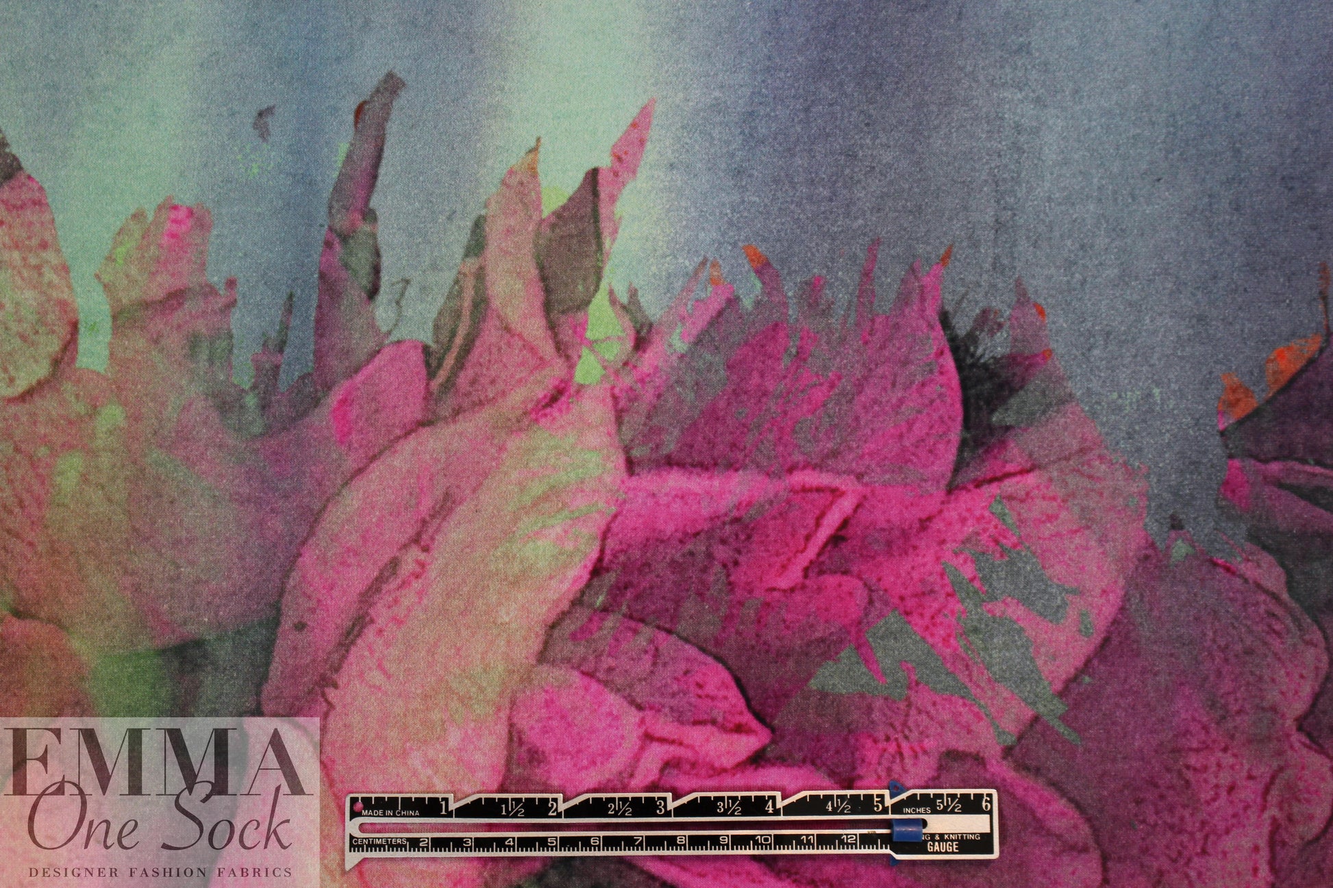 Dutch digital blue rose cotton/lycra knit panel