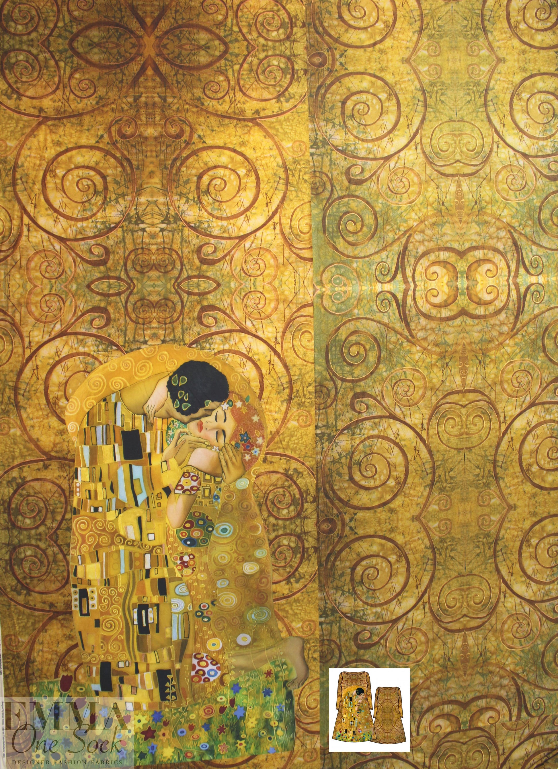 Dutch digital 'Klimt's The Kiss' cotton/spandex knit panel 2.2 yds - 1 Panel