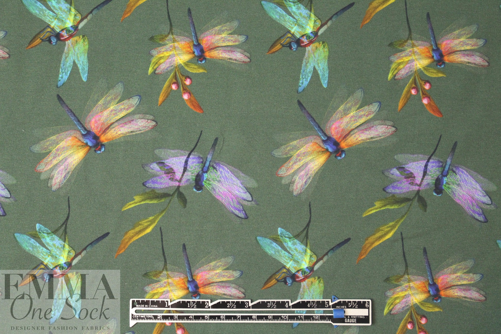Dutch digital dragonflies cotton/lycra knit  .5 yds