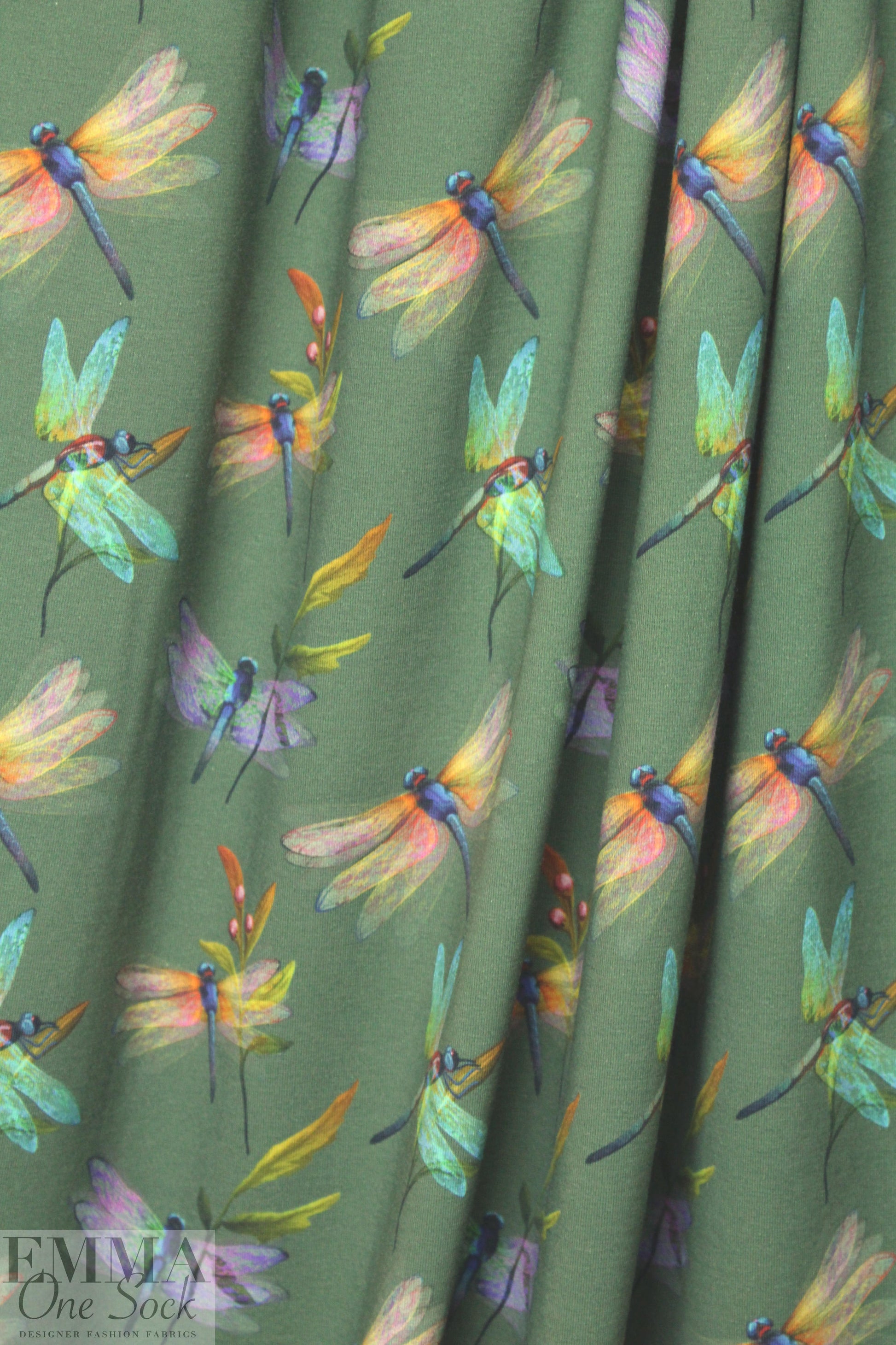 Dutch digital dragonflies cotton/lycra knit  .5 yds