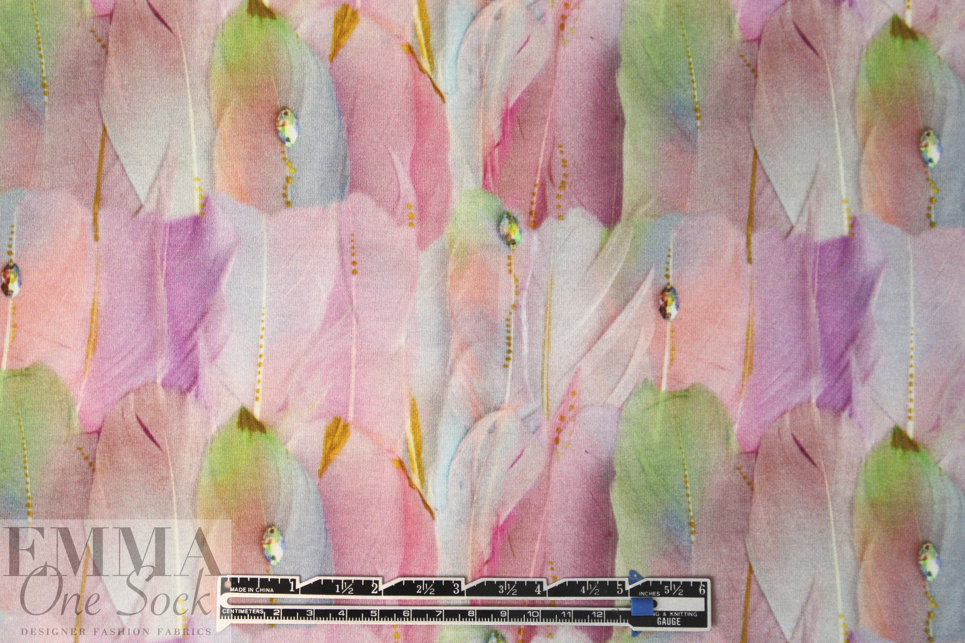 Dutch digital dreamcatcher feathers cotton/lycra knit  1.25 yds