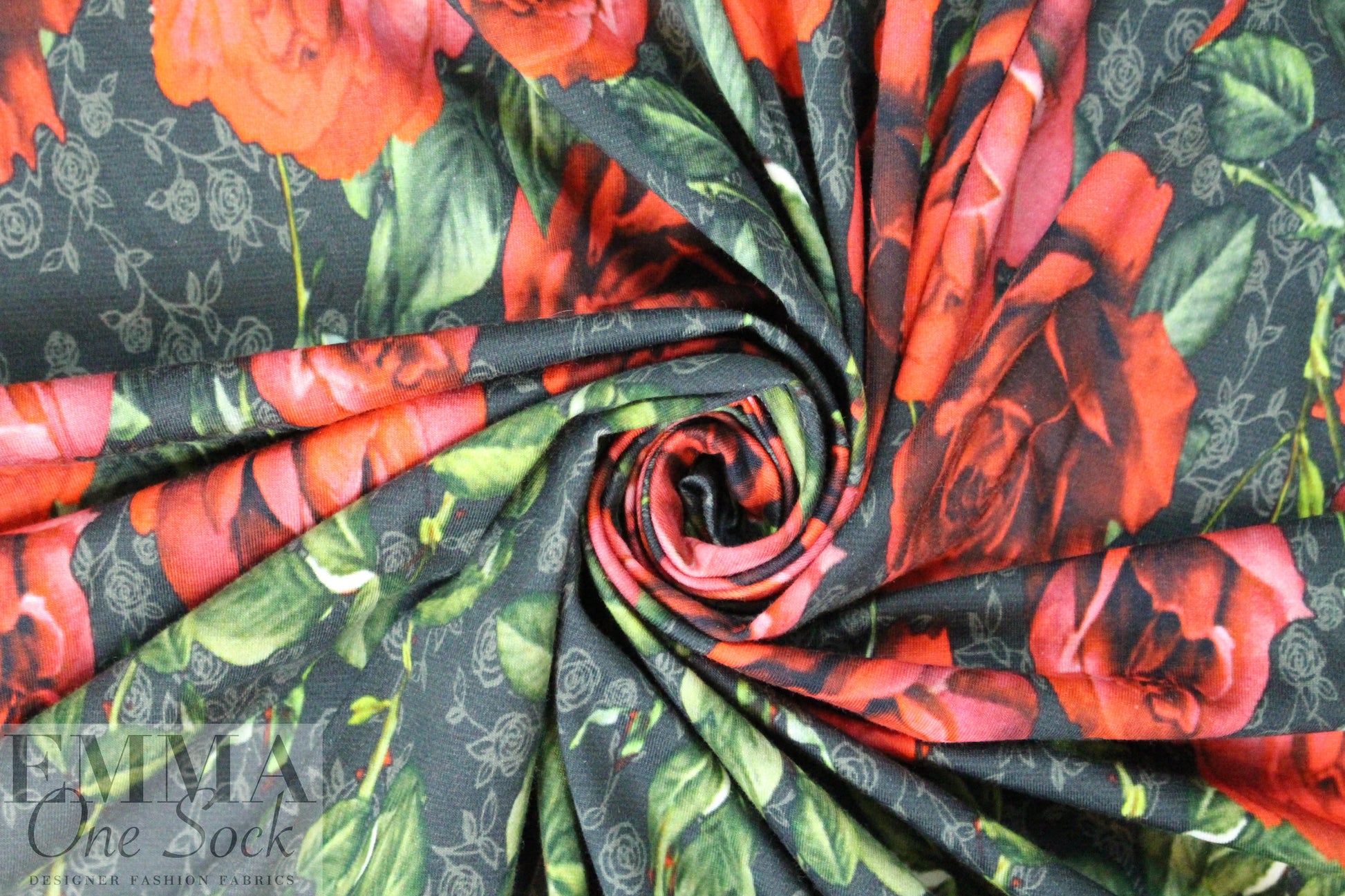 Dutch digital rose border cotton/lycra knit panel