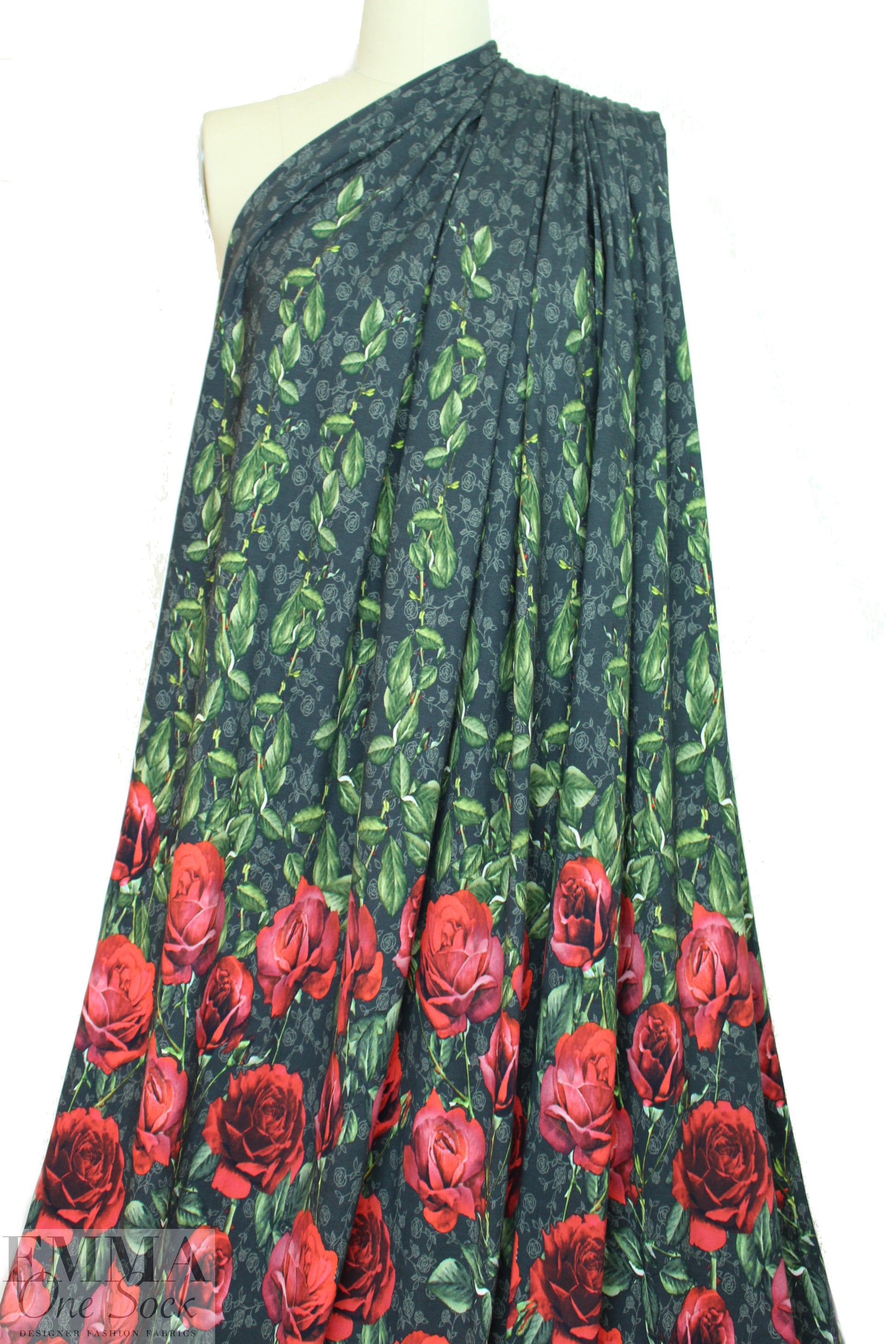 Dutch digital rose border cotton/lycra knit panel