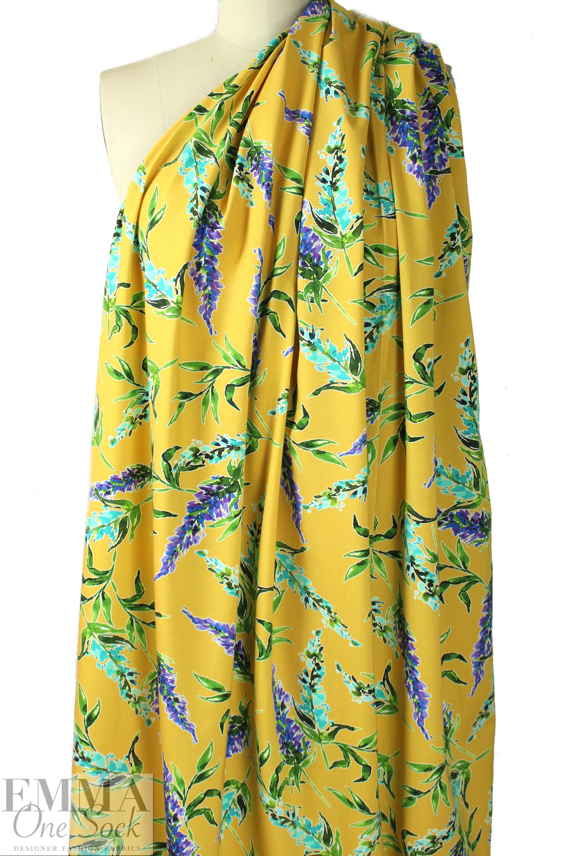 Dutch digital 'lupines on mustard' knit Oeko-Tex certified