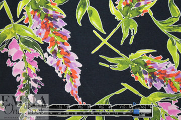 Dutch digital 'lupines on black' knit Oeko-Tex certified 1.625 yds