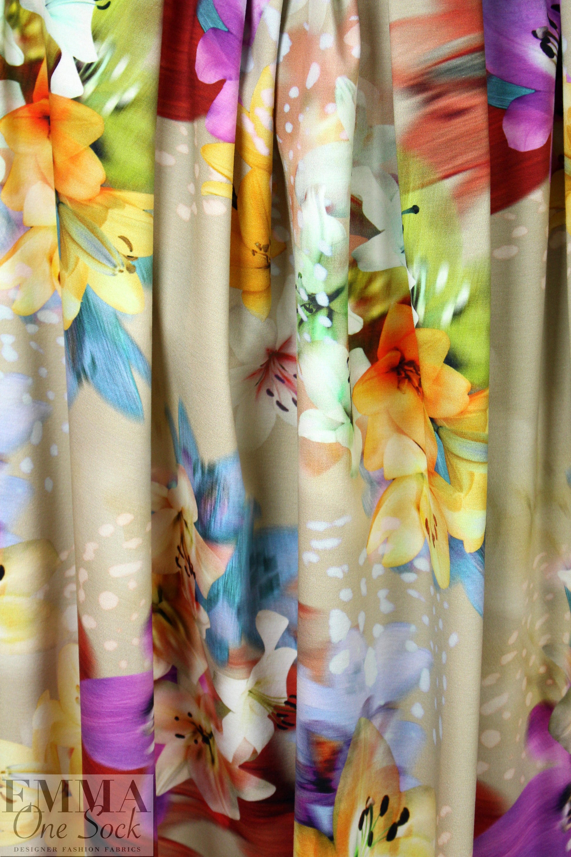 Dutch digital 'valley of lilies' knit Oeko-Tex certified .75 yds