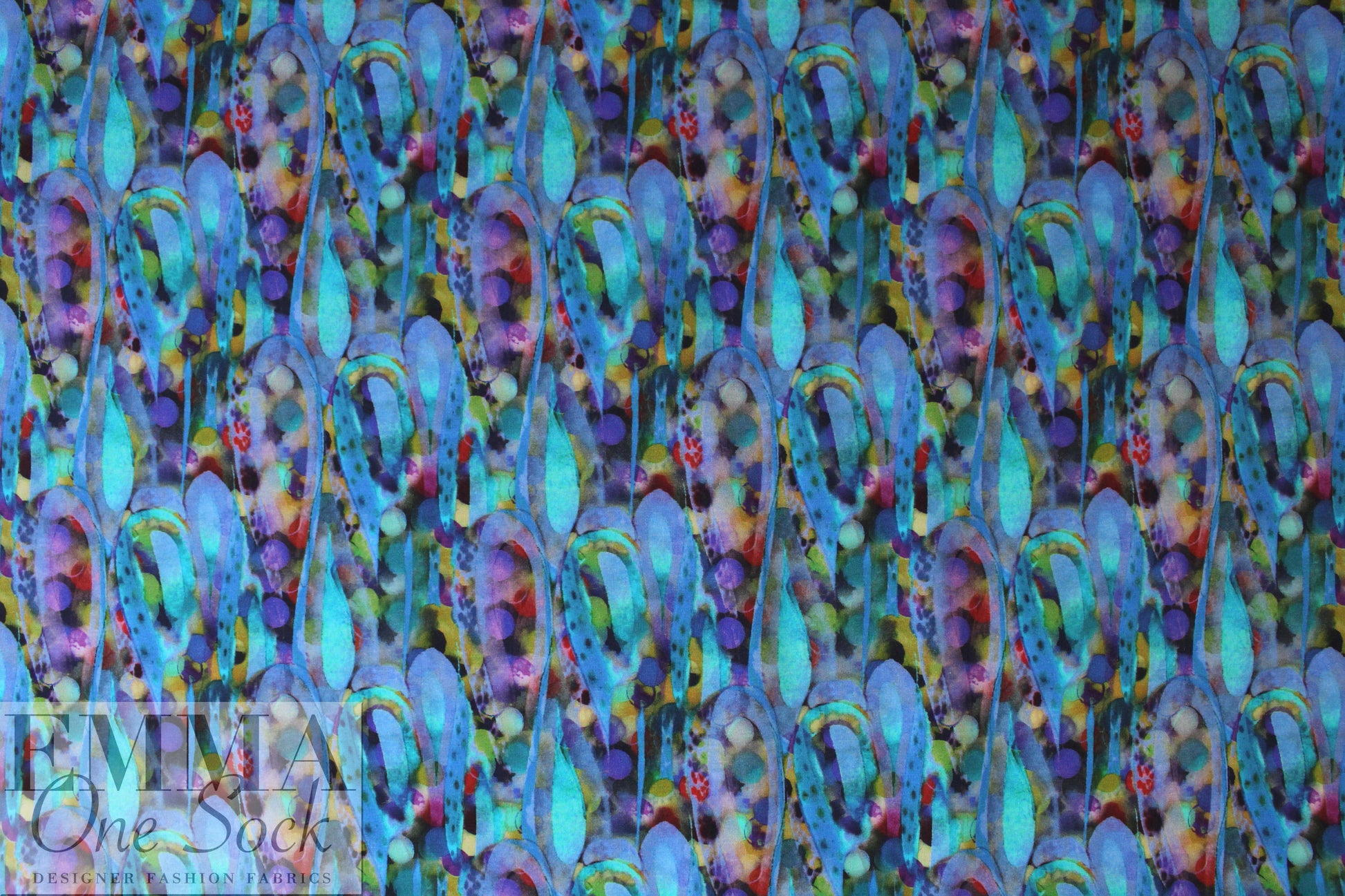 Dutch digital 'turquoise fantasy' knit Oeko-Tex certified .75 yds