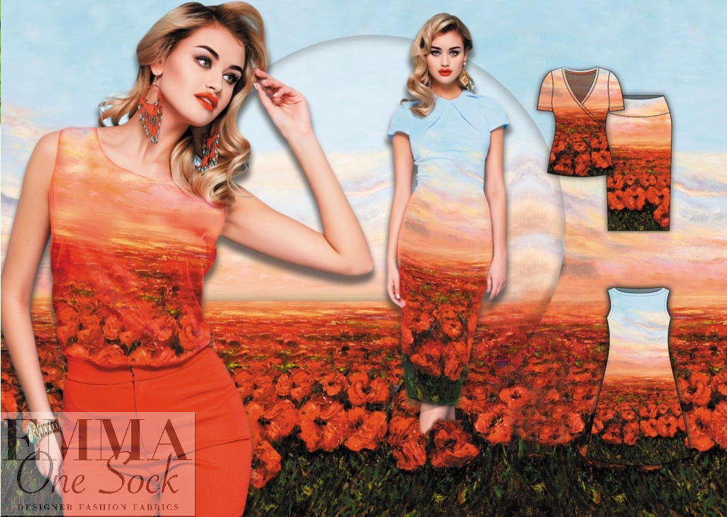 Dutch digital 'poppy fields' knit Oeko-Tex certified panel