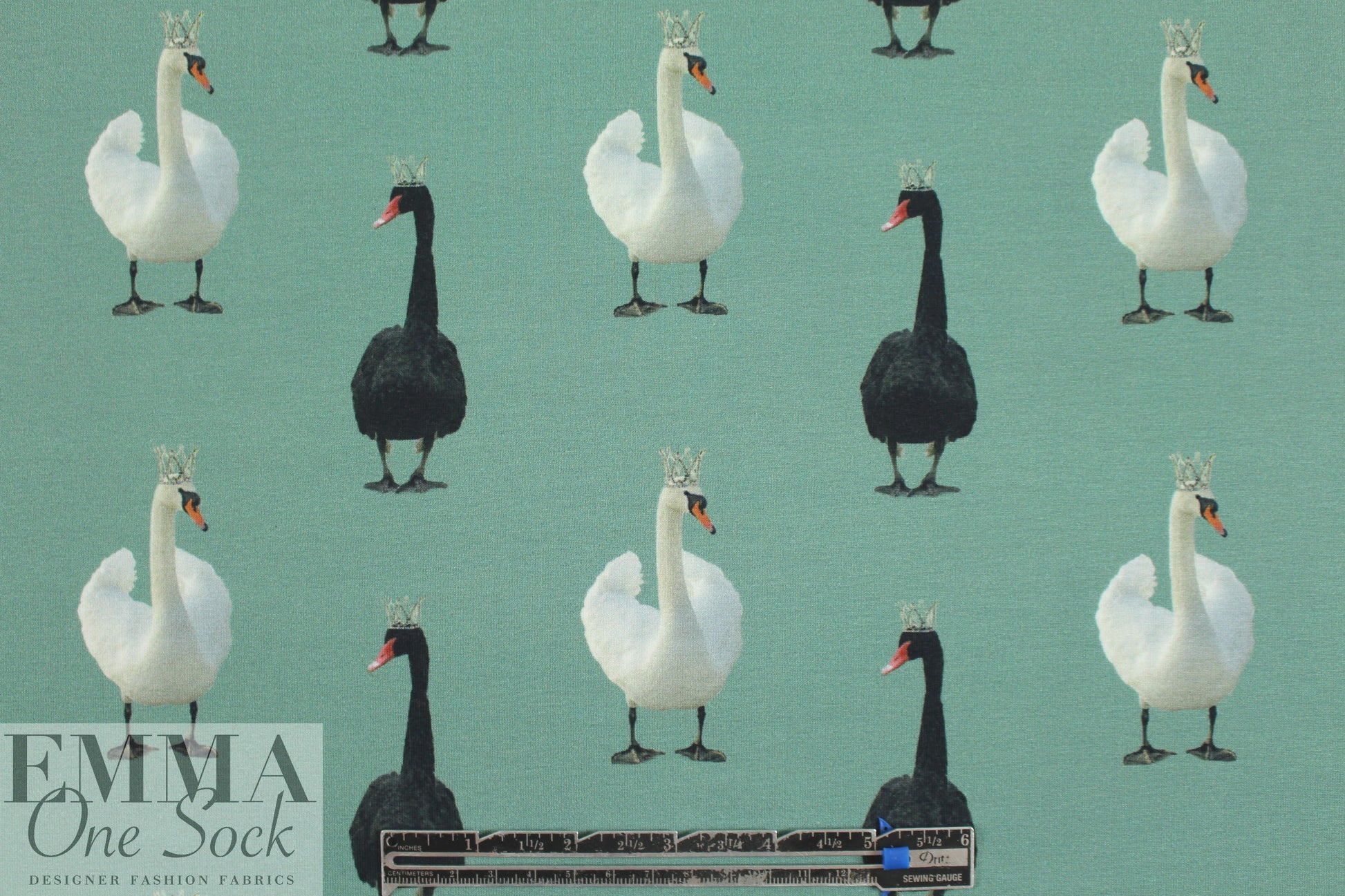 Dutch digital 'swans in tiaras' 3, cotton/lycra knit