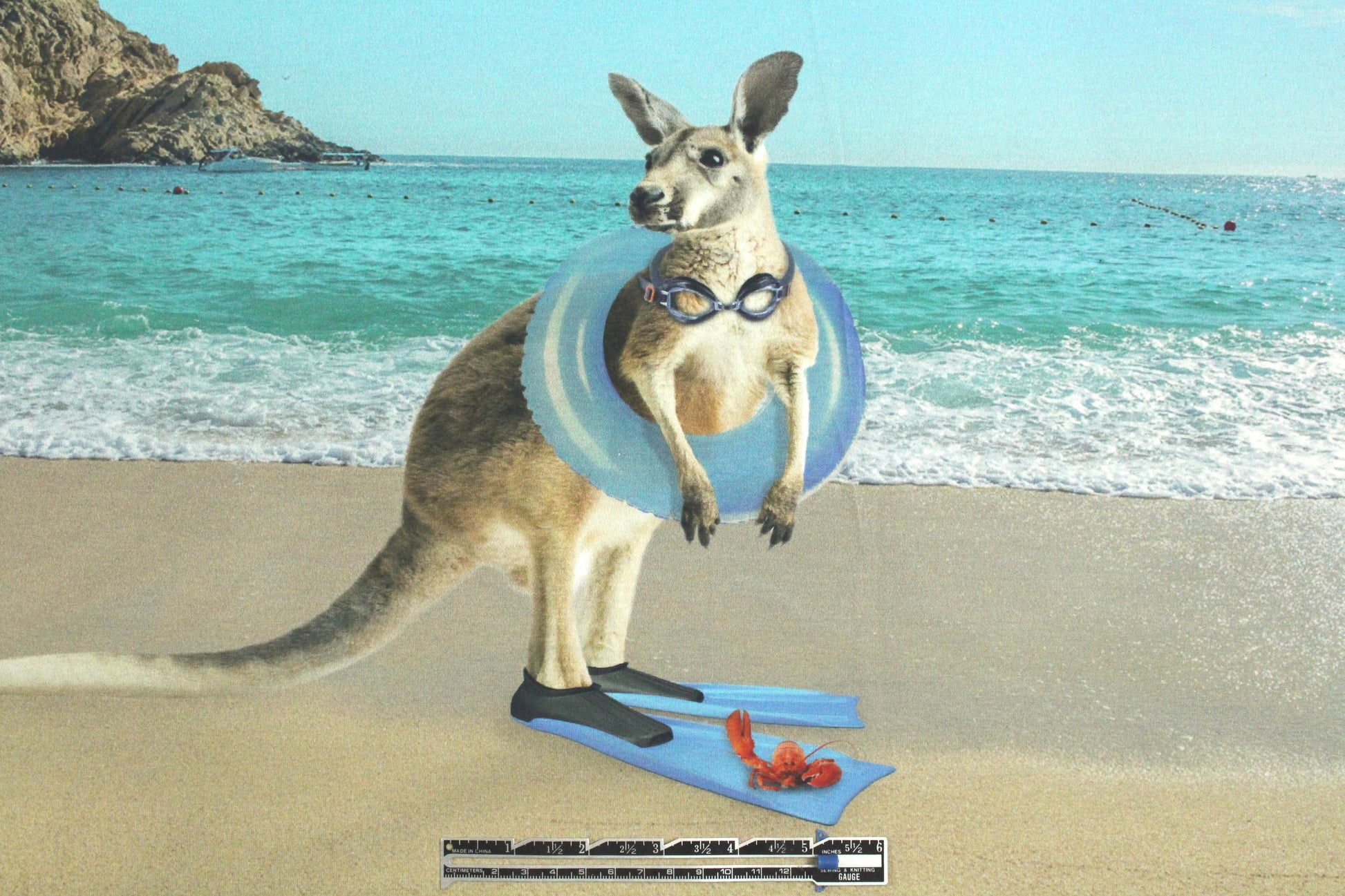 Dutch digital 'kangaroos on holiday' cotton/lycra knit panel