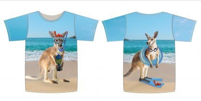 Dutch digital 'kangaroos on holiday' cotton/lycra knit panel