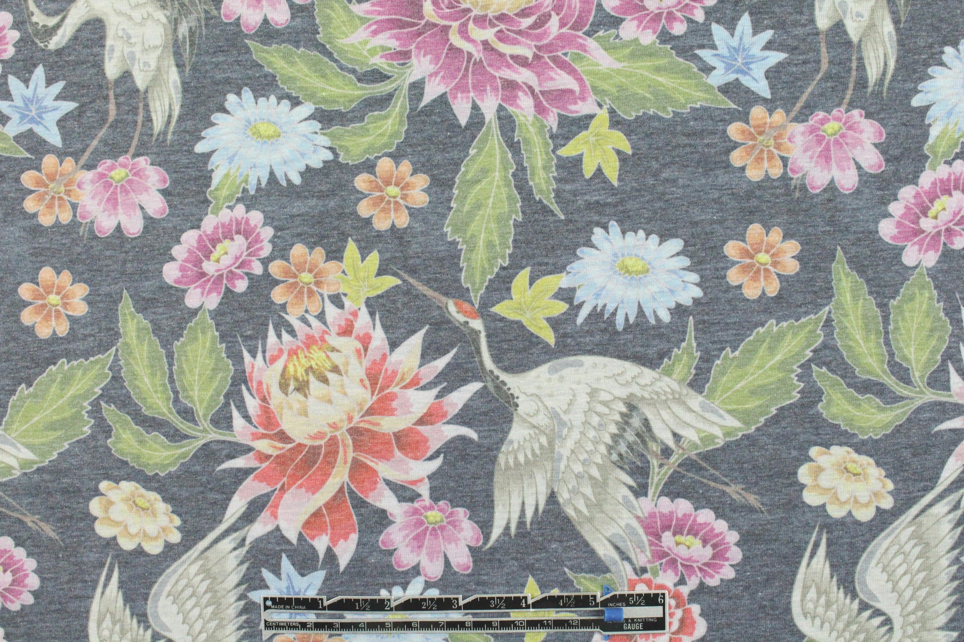Dutch digital charcoal aviary floral cotton/lycra knit