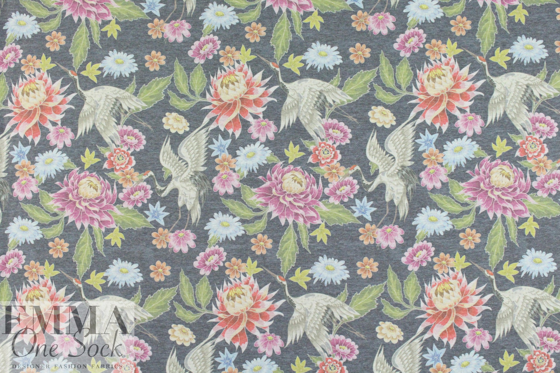 Dutch digital charcoal aviary floral cotton/lycra knit