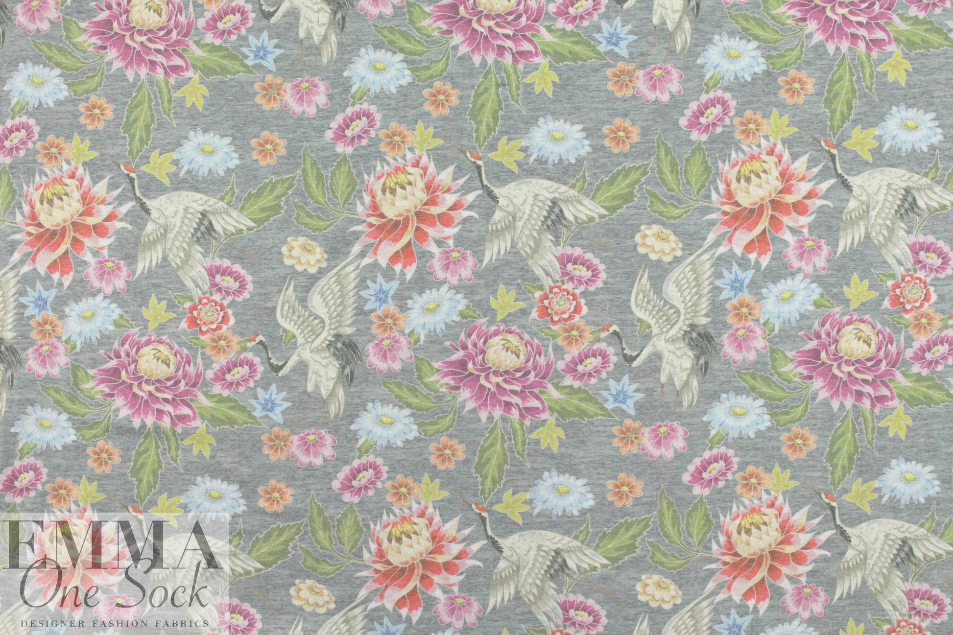 Dutch digital lt. gray aviary floral cotton/lycra knit