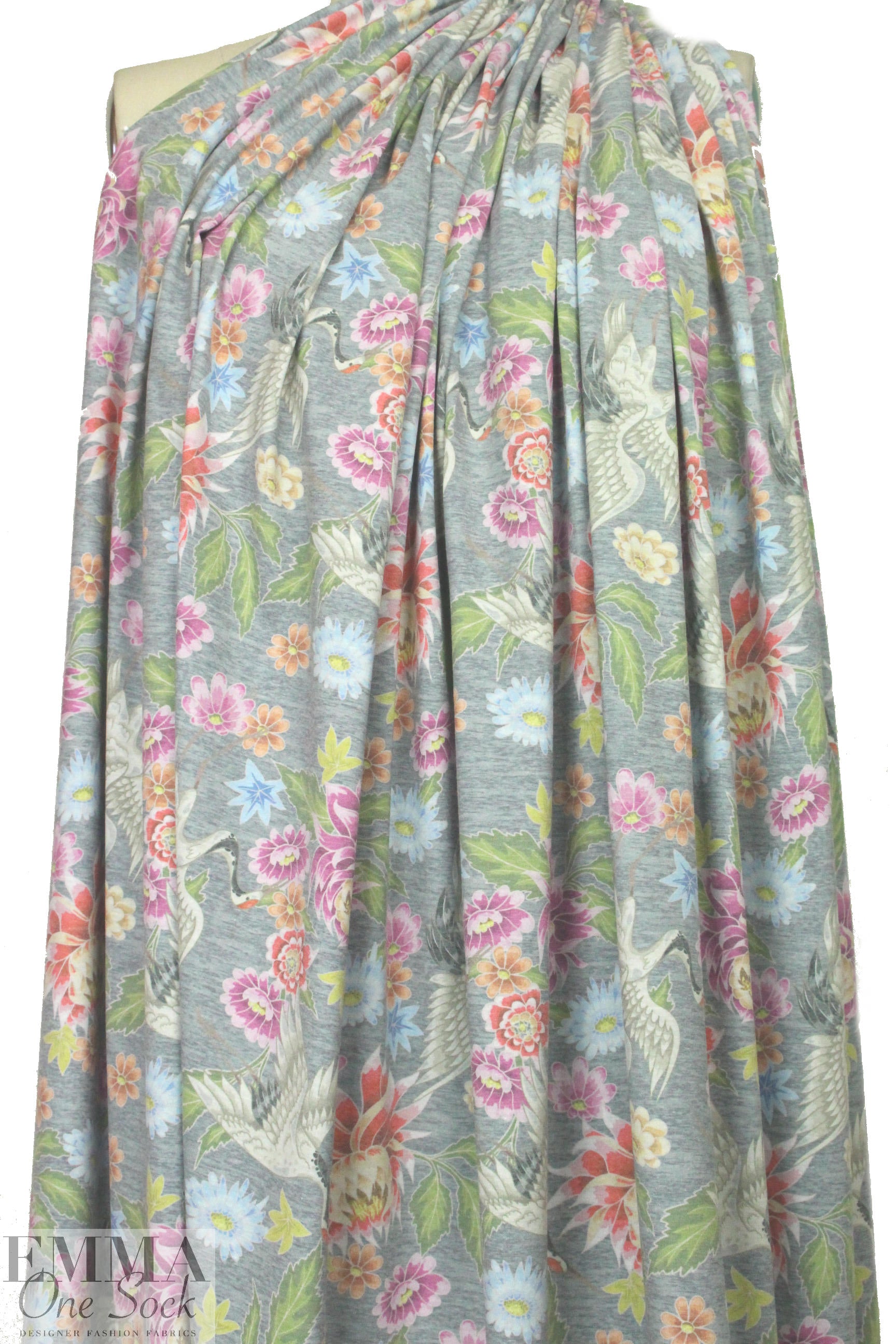 Dutch digital lt. gray aviary floral cotton/lycra knit