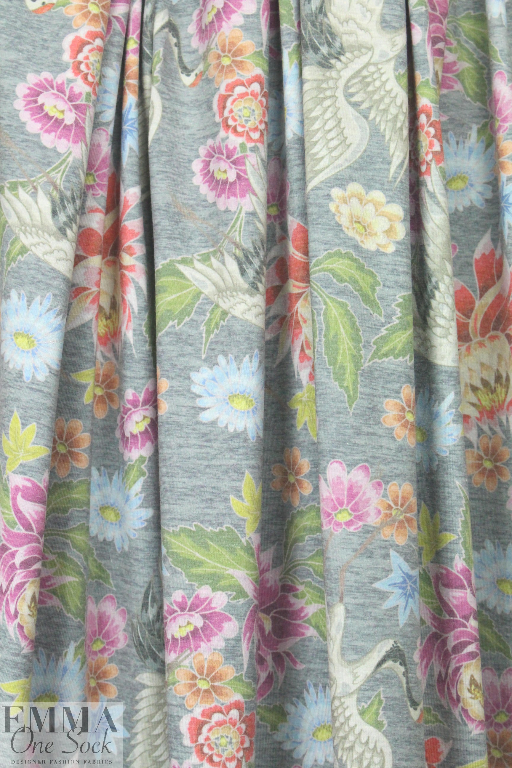 Dutch digital lt. gray aviary floral cotton/lycra knit