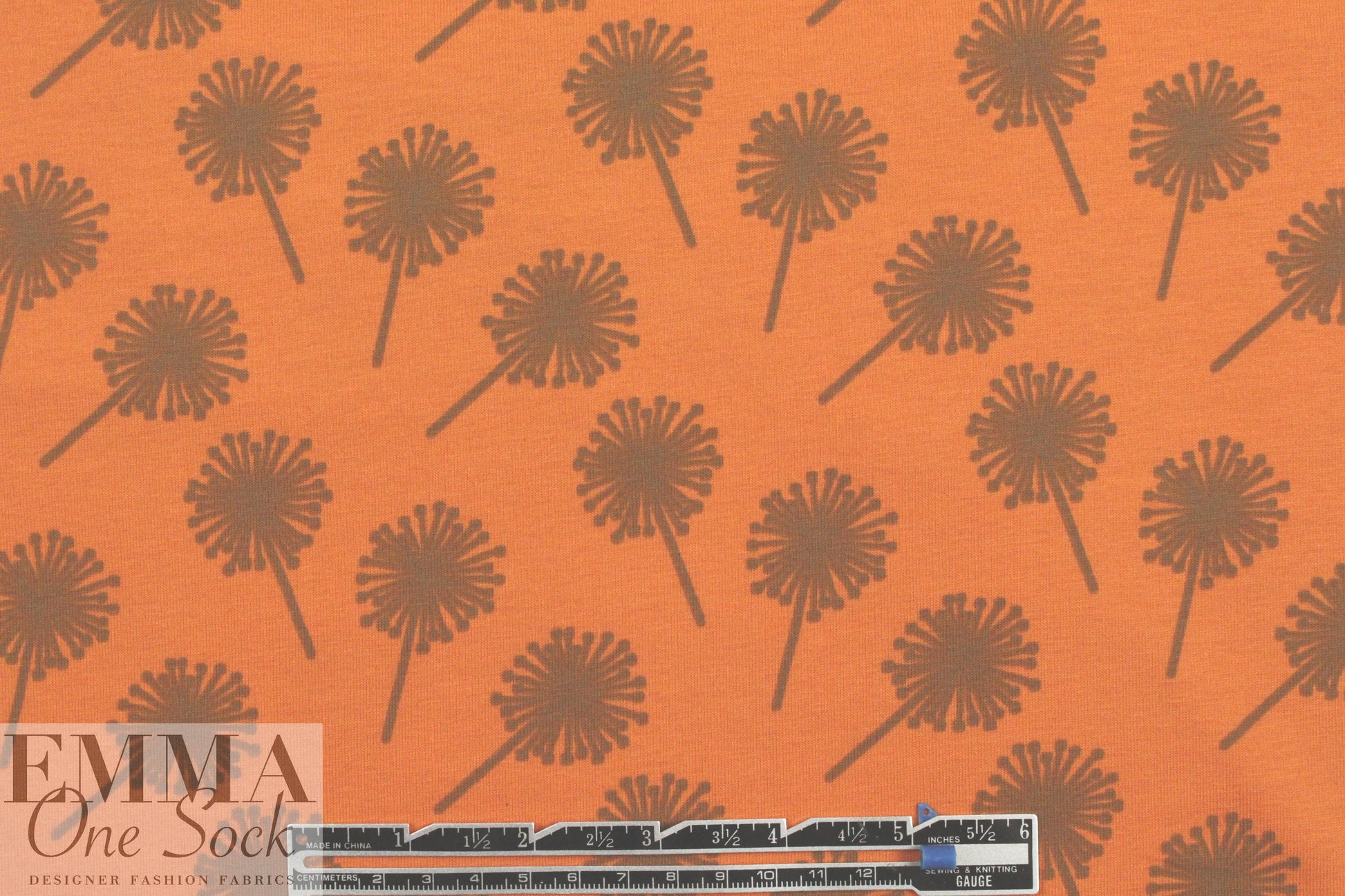 Dutch 'dandelion puffs' bio-cotton knit - orange/loden 1.5 yd