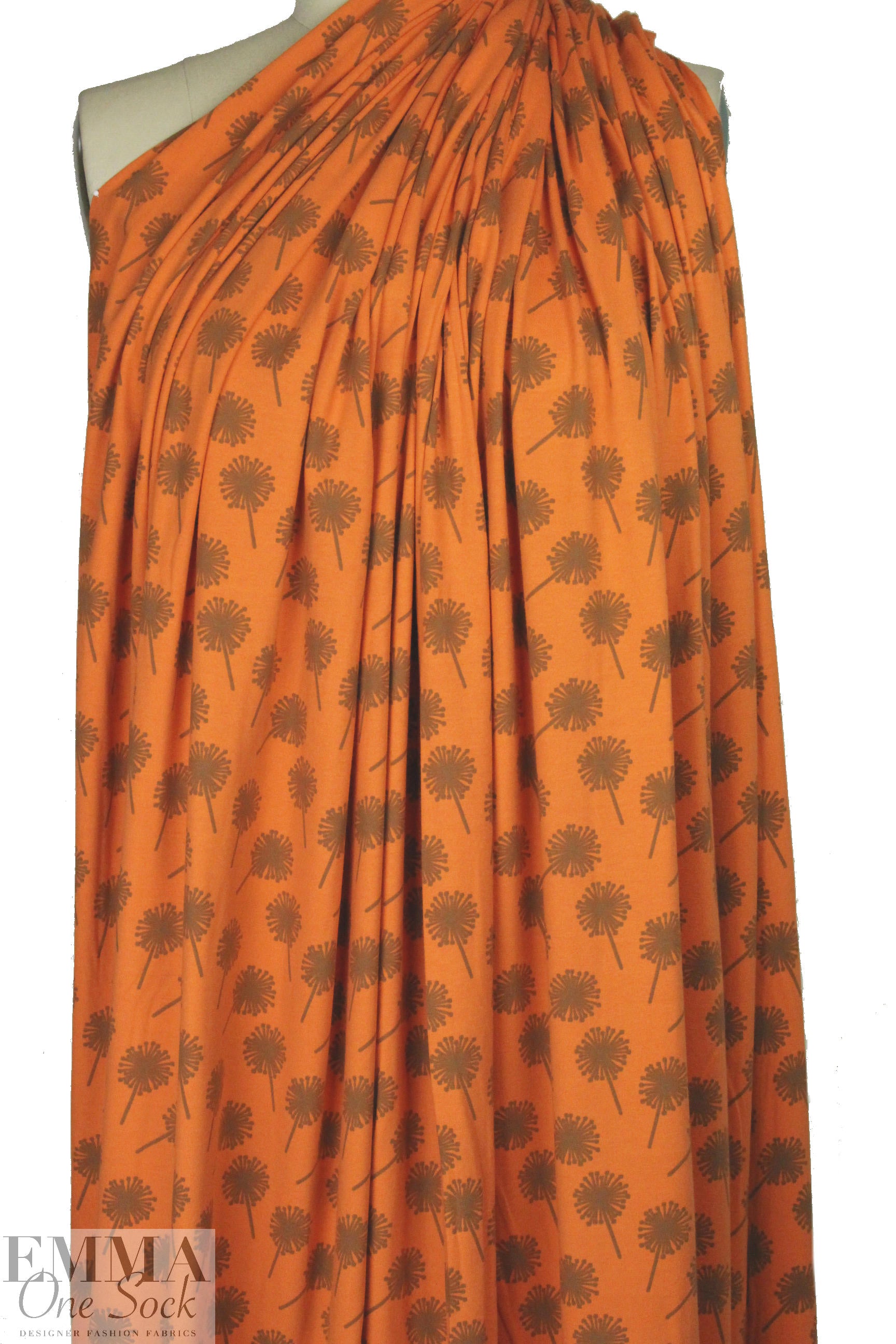 Dutch 'dandelion puffs' bio-cotton knit - orange/loden 1.75 yd