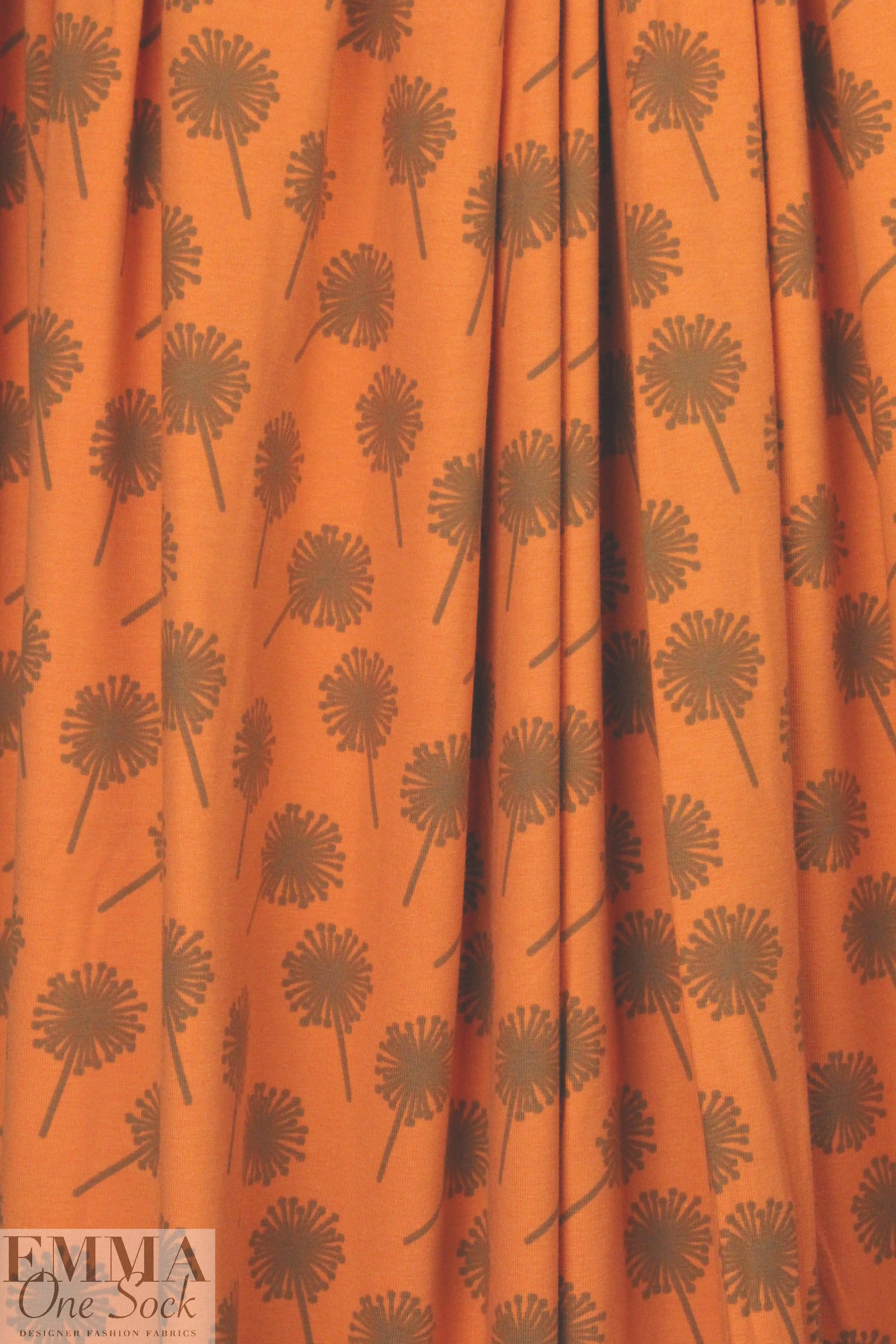 Dutch 'dandelion puffs' bio-cotton knit - orange/loden 1.625 yds