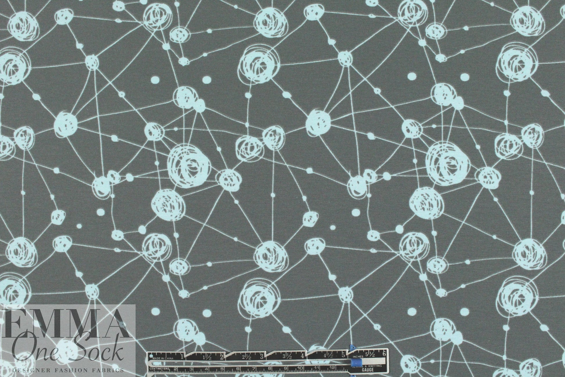 Dutch 'connecting dots' bio-cotton knit - blue ice/grey .875 yds