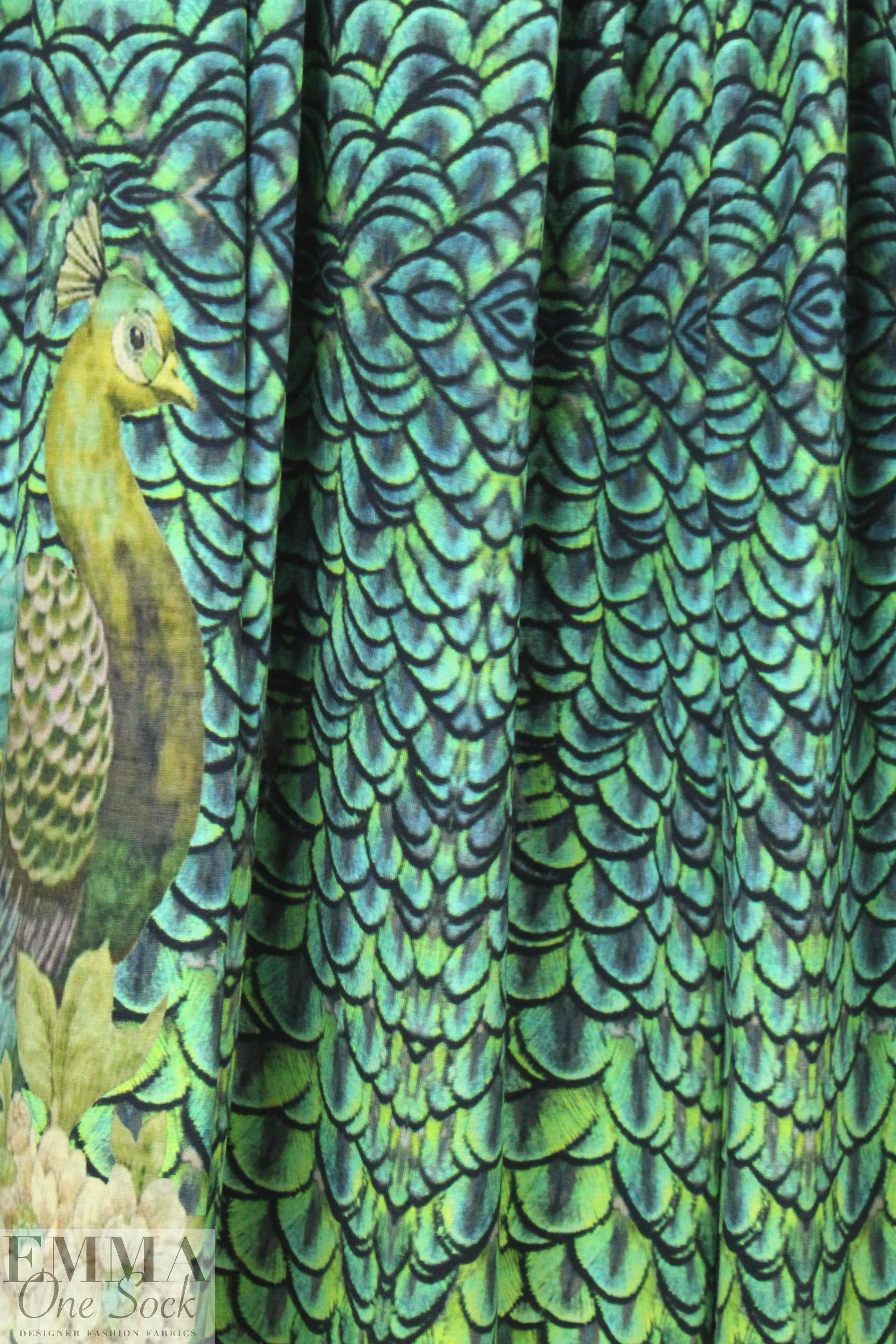 Dutch digital 'royal peacock' cotton/lycra knit panel