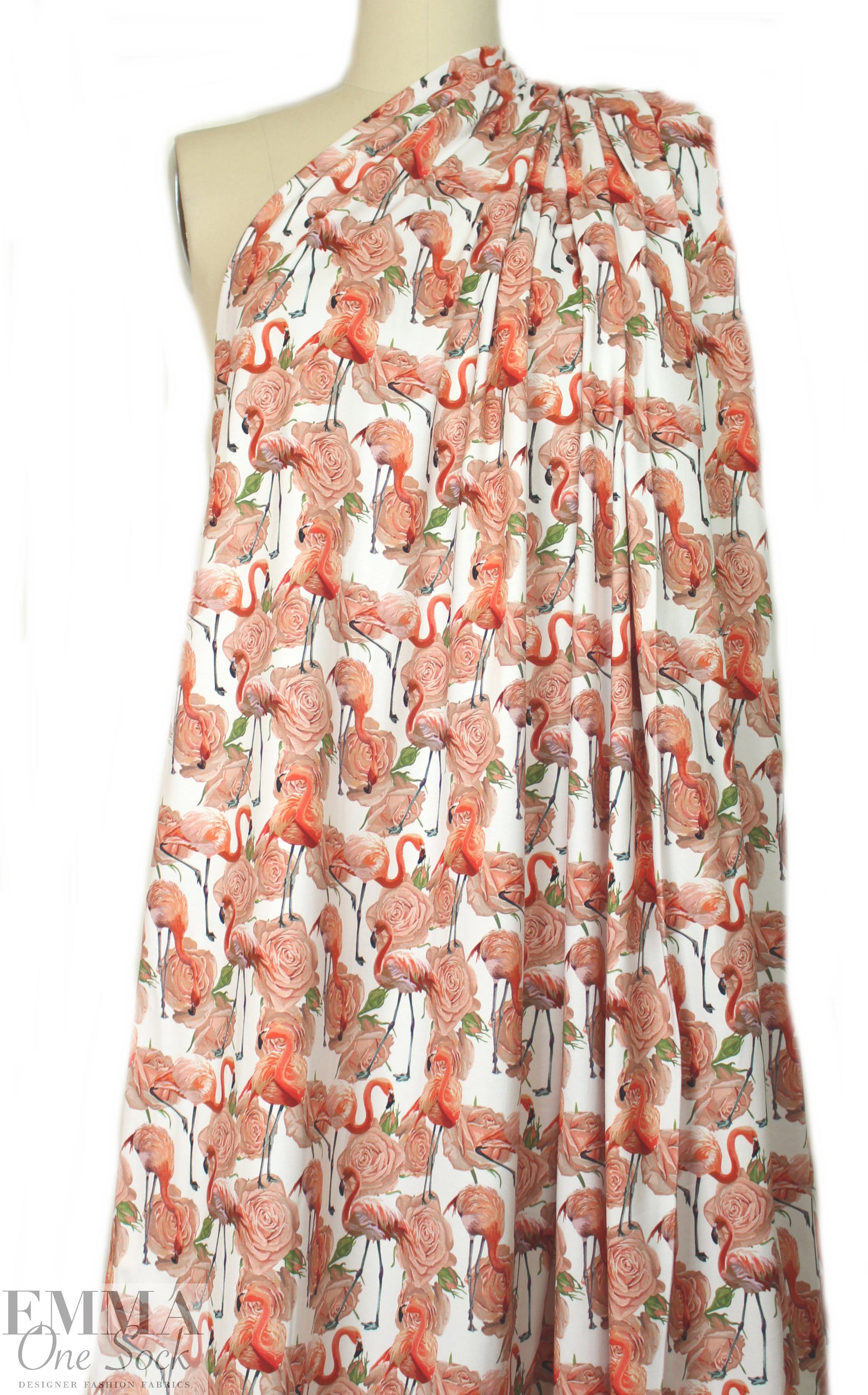 Dutch flamingos and roses cotton/lycra knit  1 yard