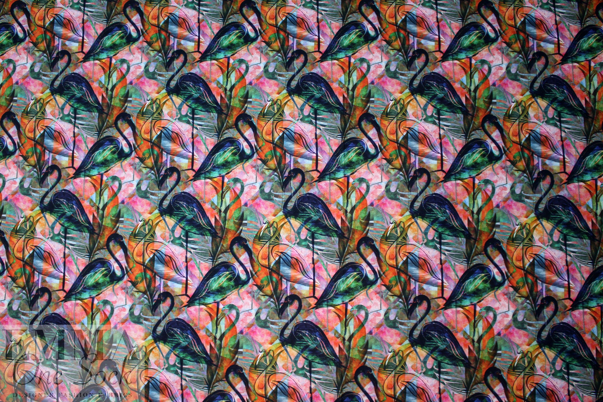 Dutch digital flamingo graphic cotton/spandex knit 1.125 yd