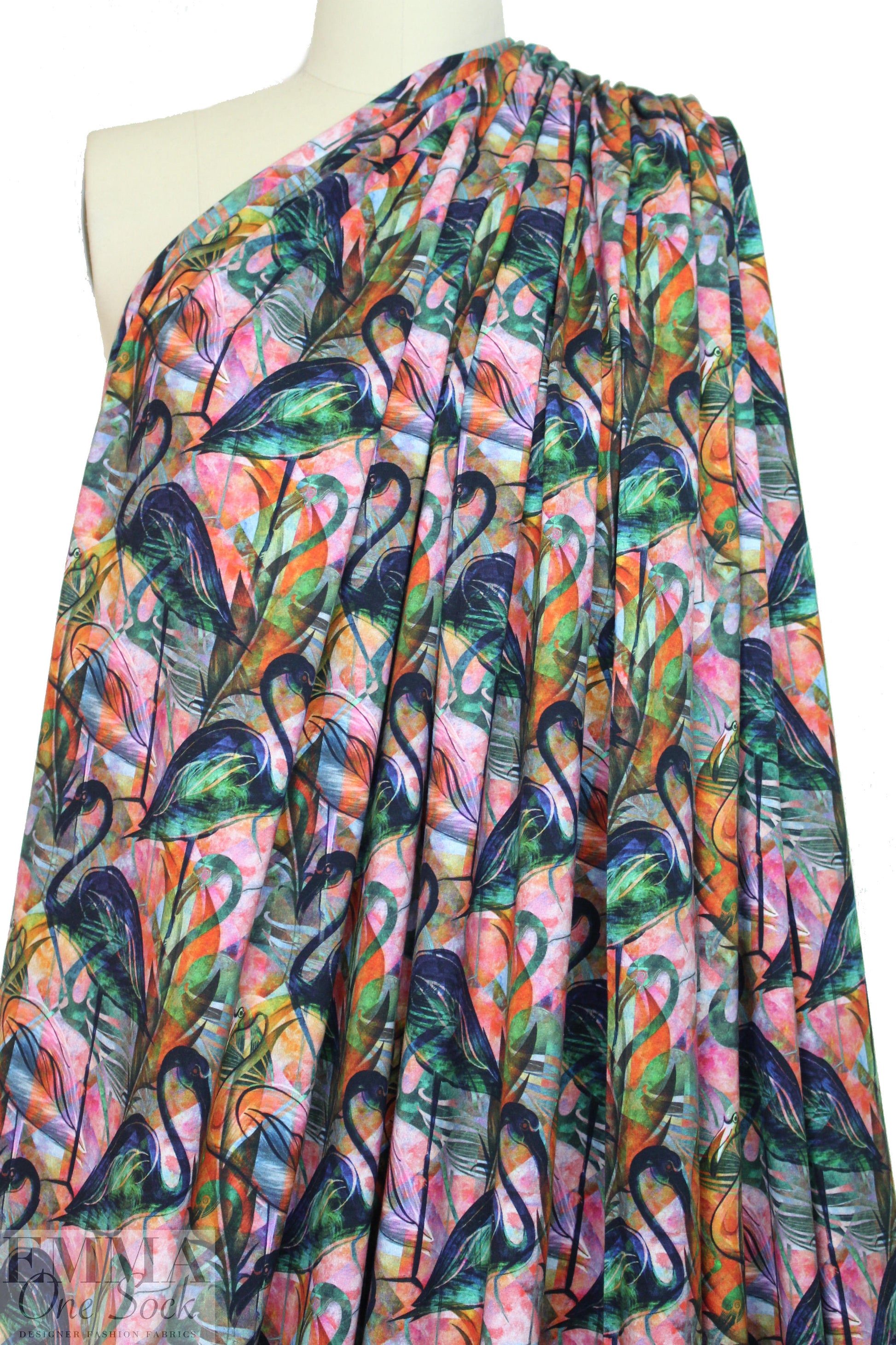 Dutch digital flamingo graphic cotton/spandex knit 1.125 yd