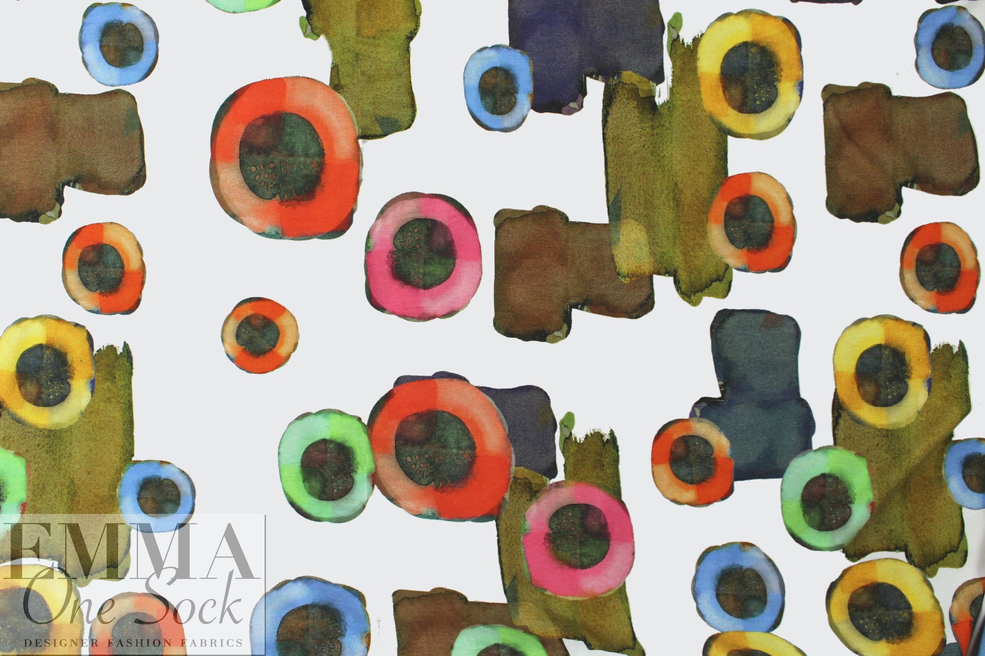Dutch digital 'painterly shapes' cotton/spandex knit - white