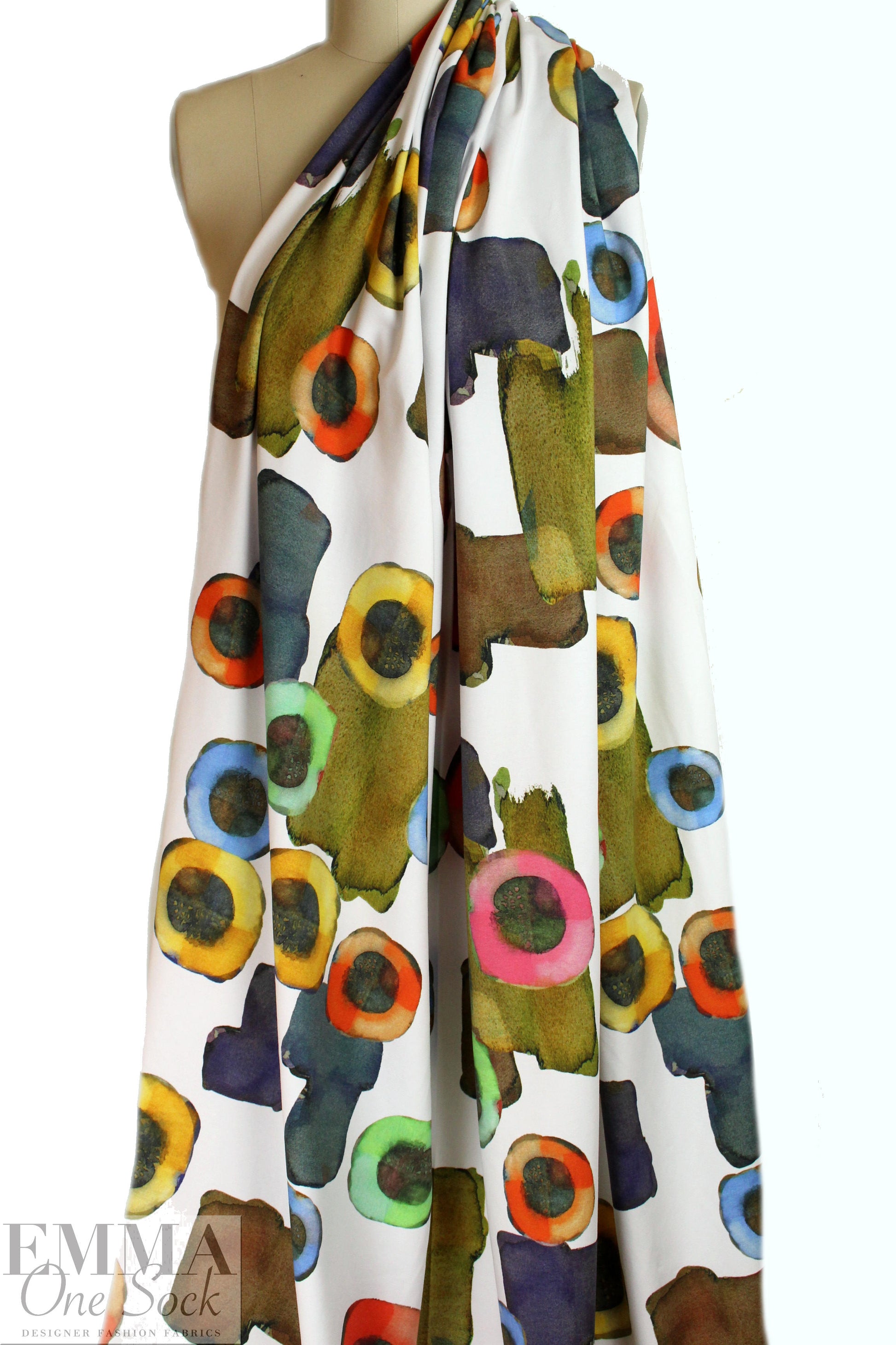 Dutch digital 'painterly shapes' cotton/spandex knit - white 1 yard