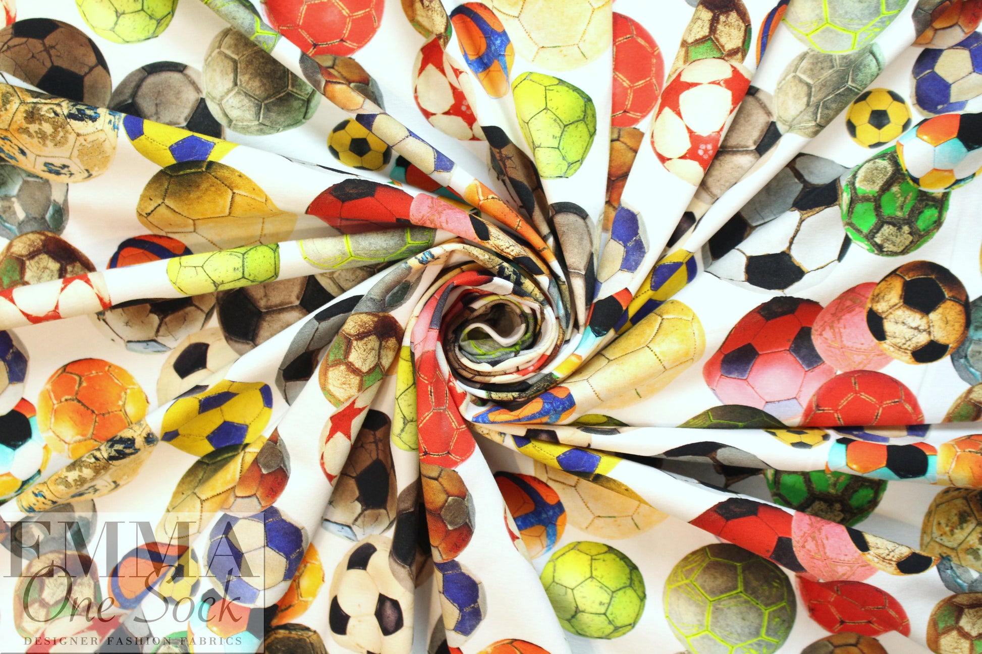 Dutch digital 'soccer anyone?' knit Oeko-Tex - white .625 yds