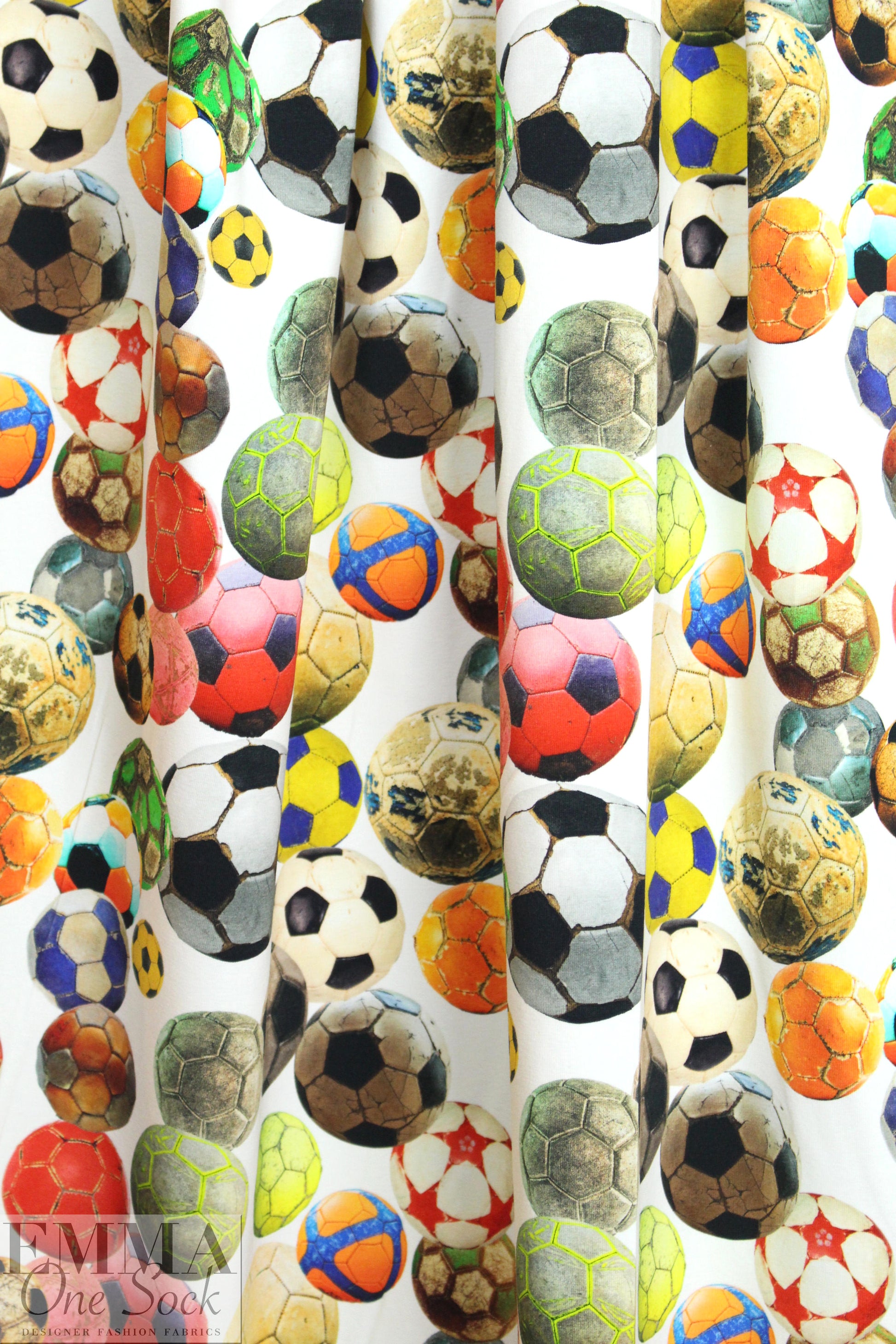 Dutch digital 'soccer anyone?' knit Oeko-Tex - white .625 yds