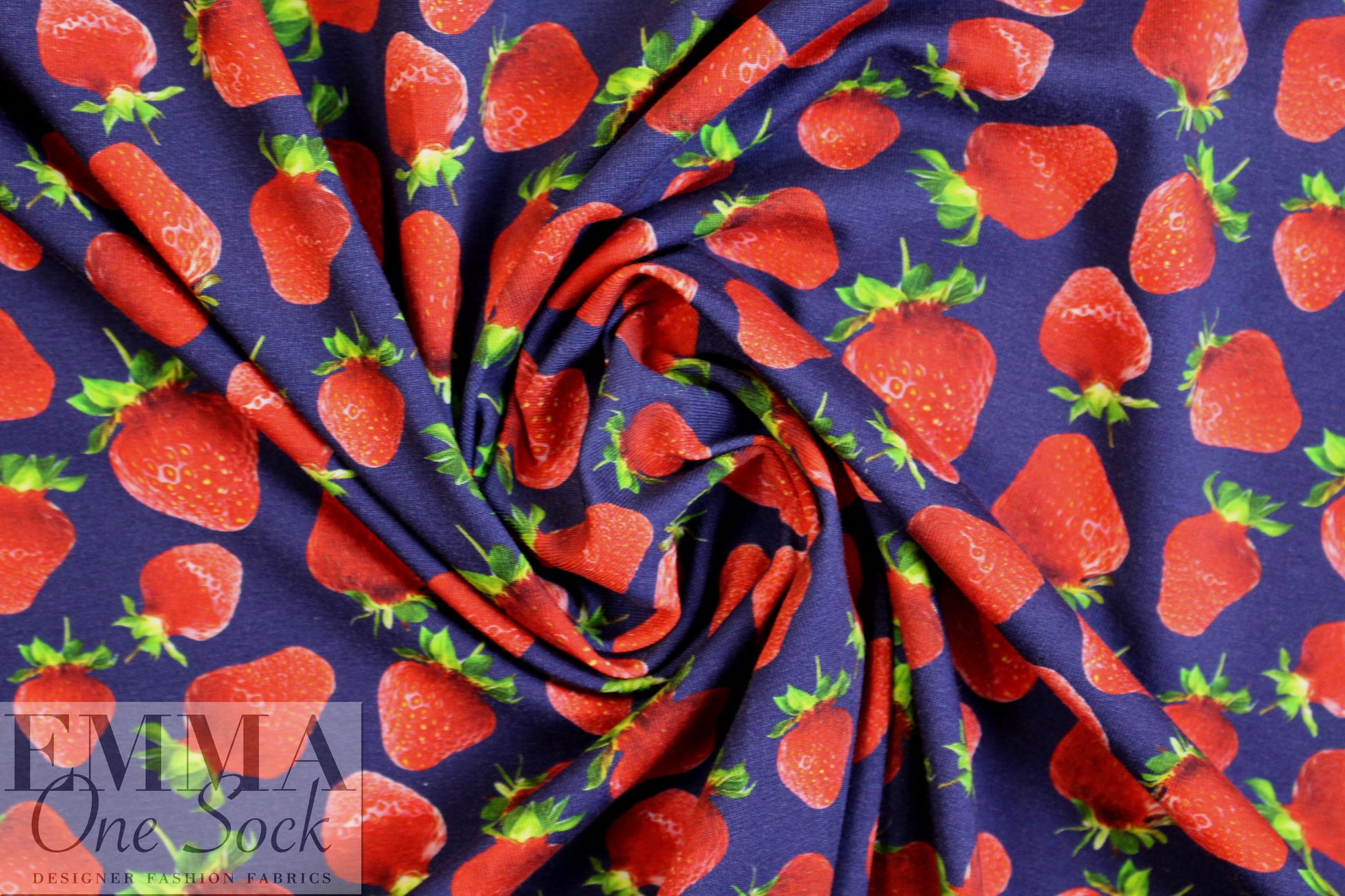 Dutch digital 'strawberry fields' knit Oeko-Tex certified