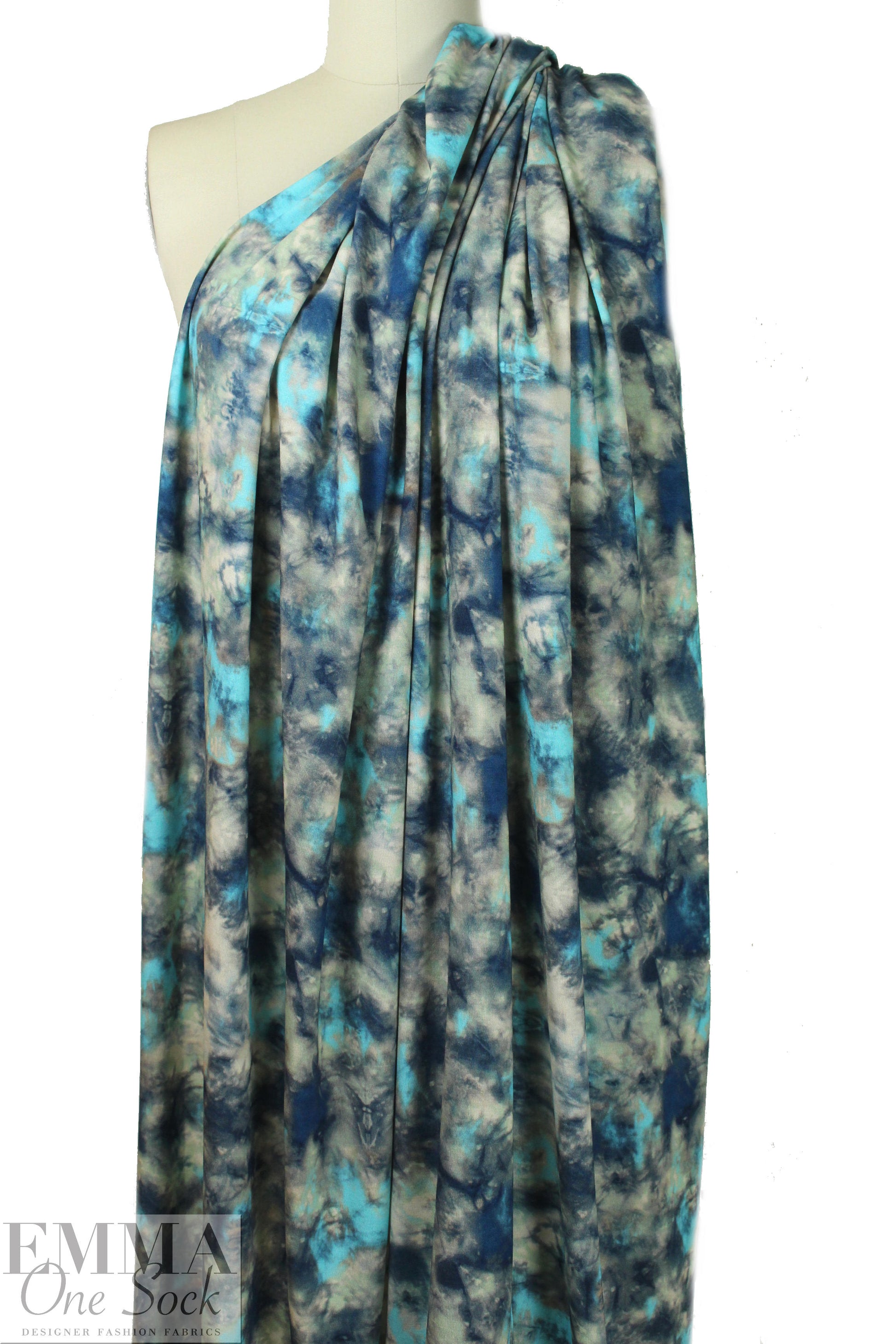 Dutch digital aqua tie dye viscose knit Oeko-Tex certified 1 yard