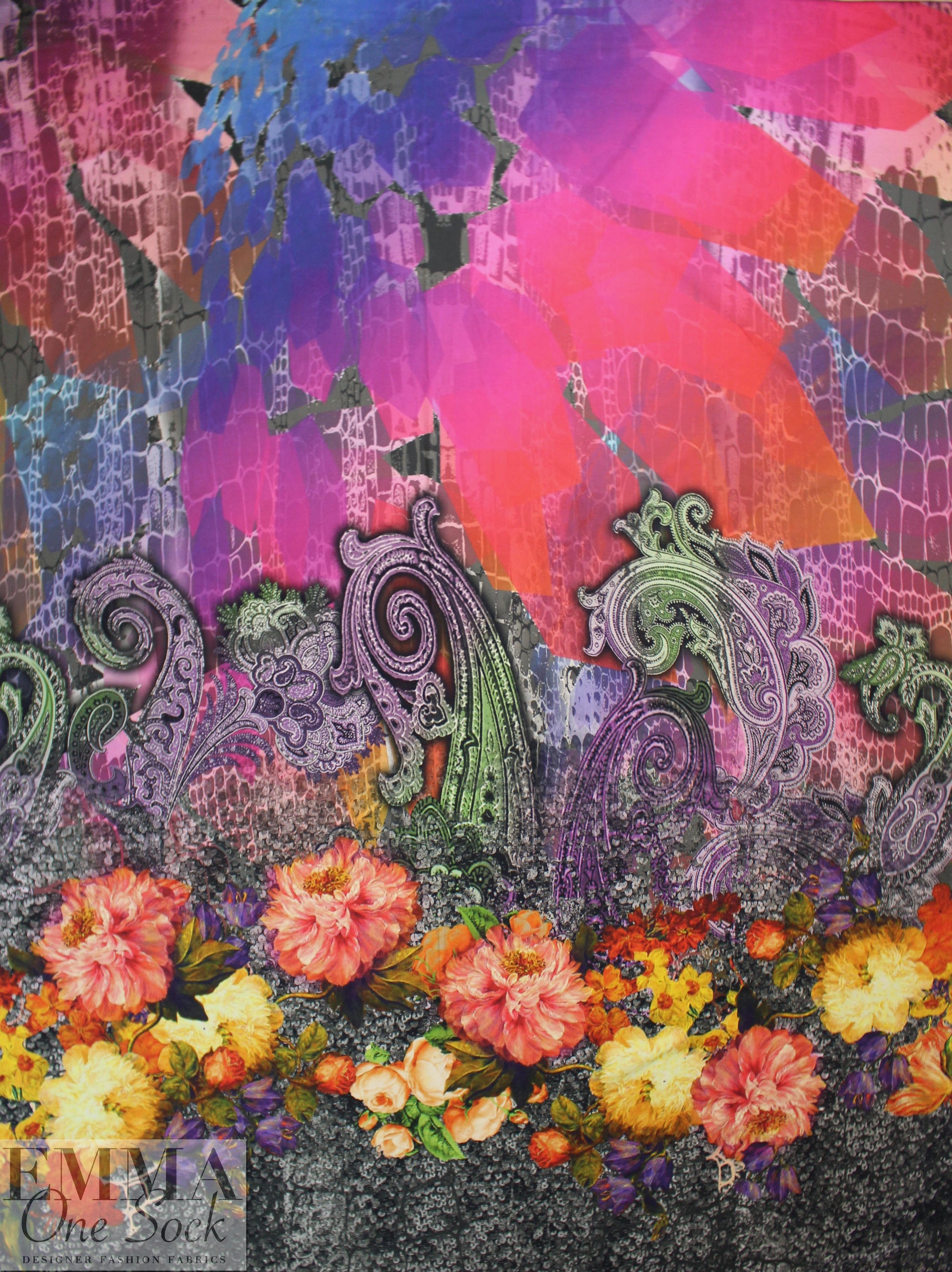 Dutch digital flowery paisley no.2 cotton/lycra knit panel