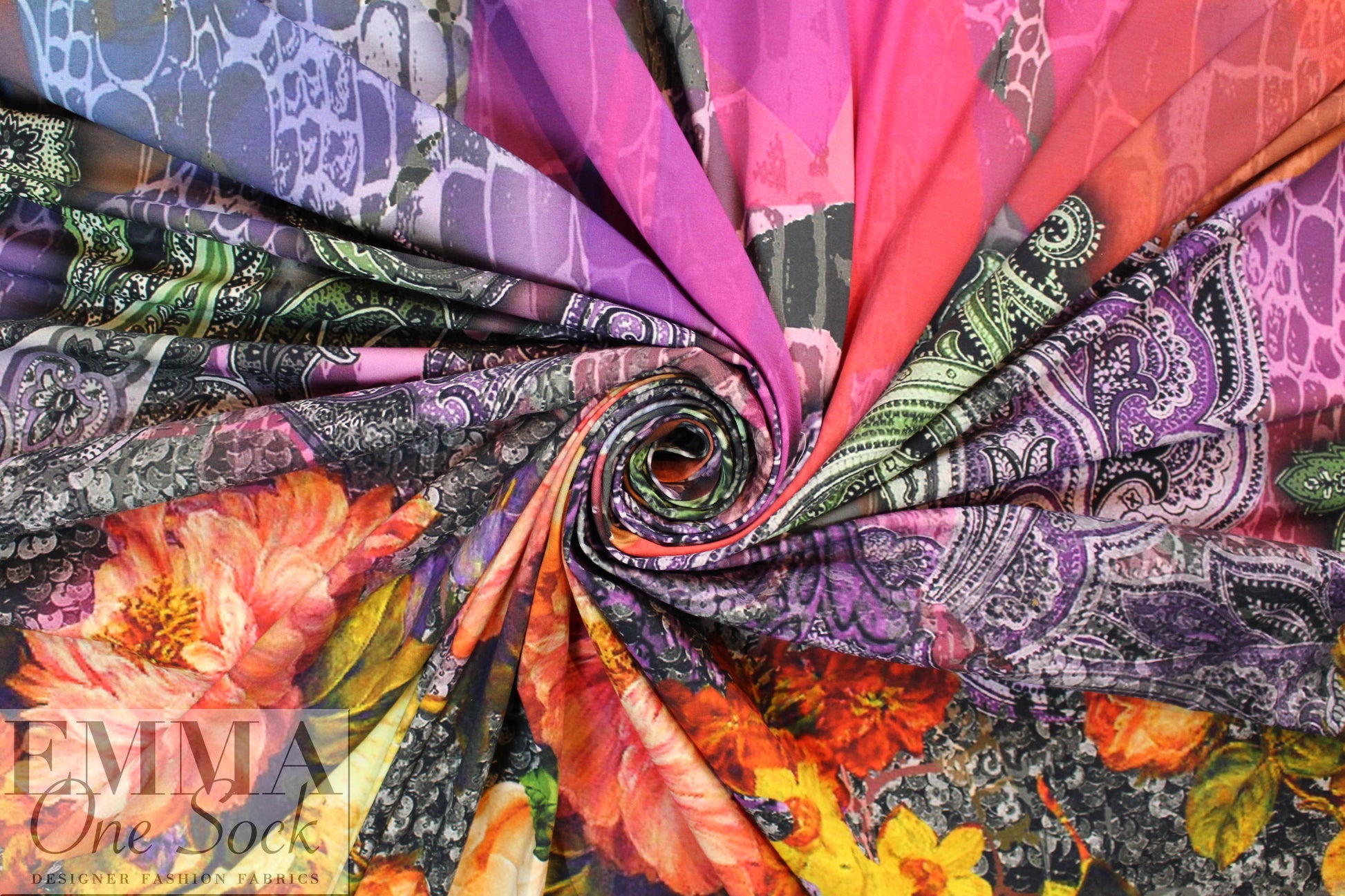 Dutch digital flowery paisley no.2 cotton/lycra knit panel