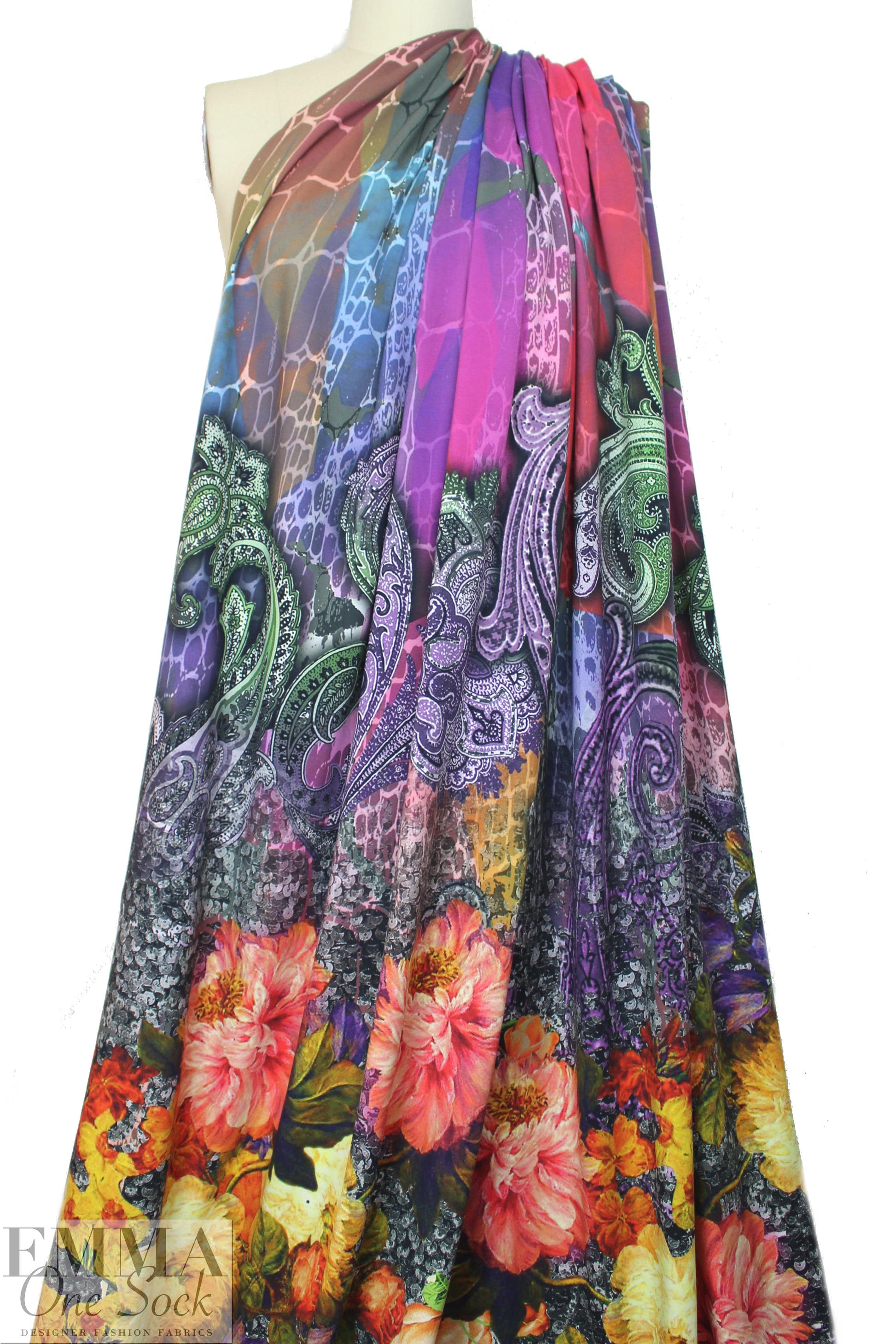 Dutch digital flowery paisley no.2 cotton/lycra knit panel