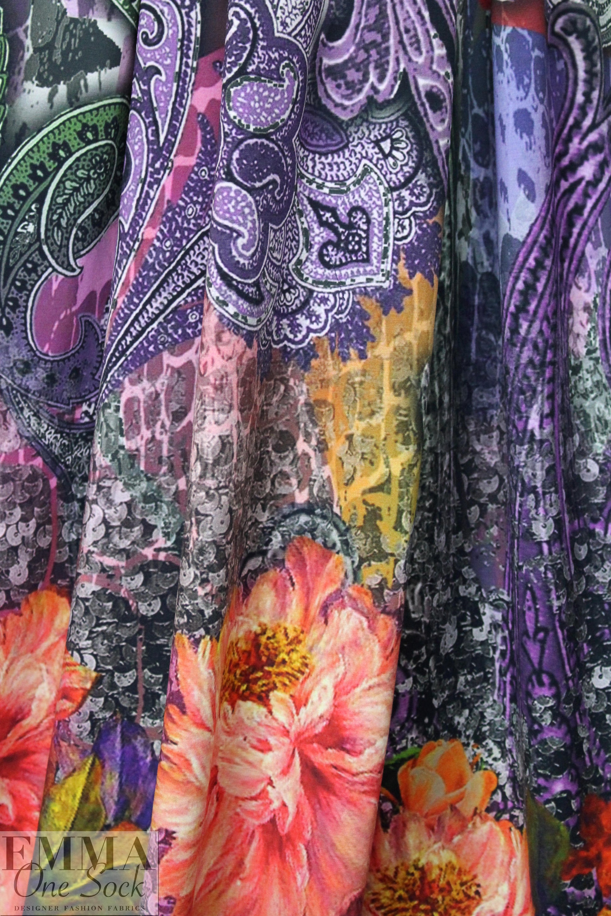 Dutch digital flowery paisley no.2 cotton/lycra knit panel 2.25 yd