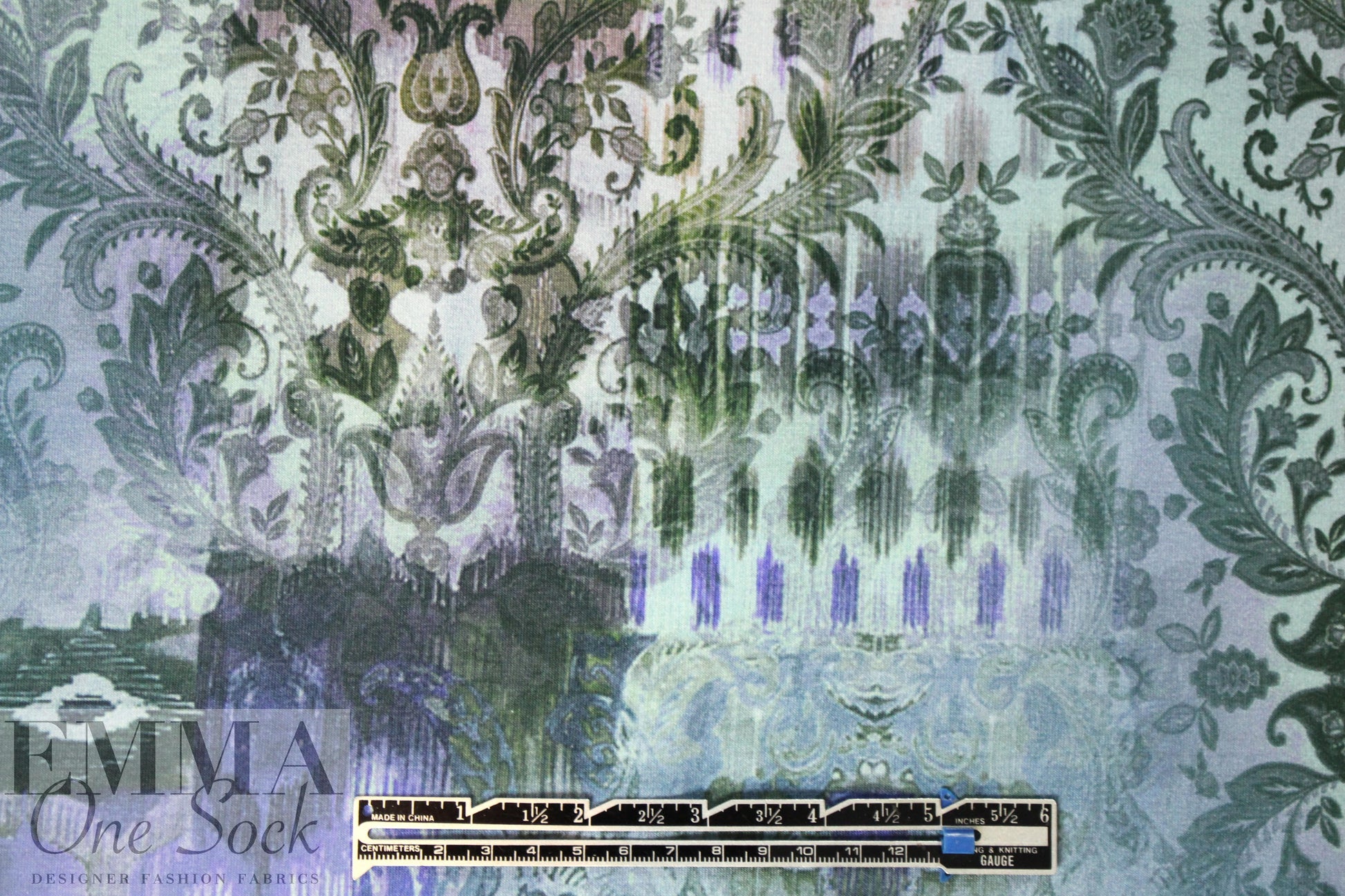 Dutch digital fleur de lis cotton/spandex knit panel  2.375 yd