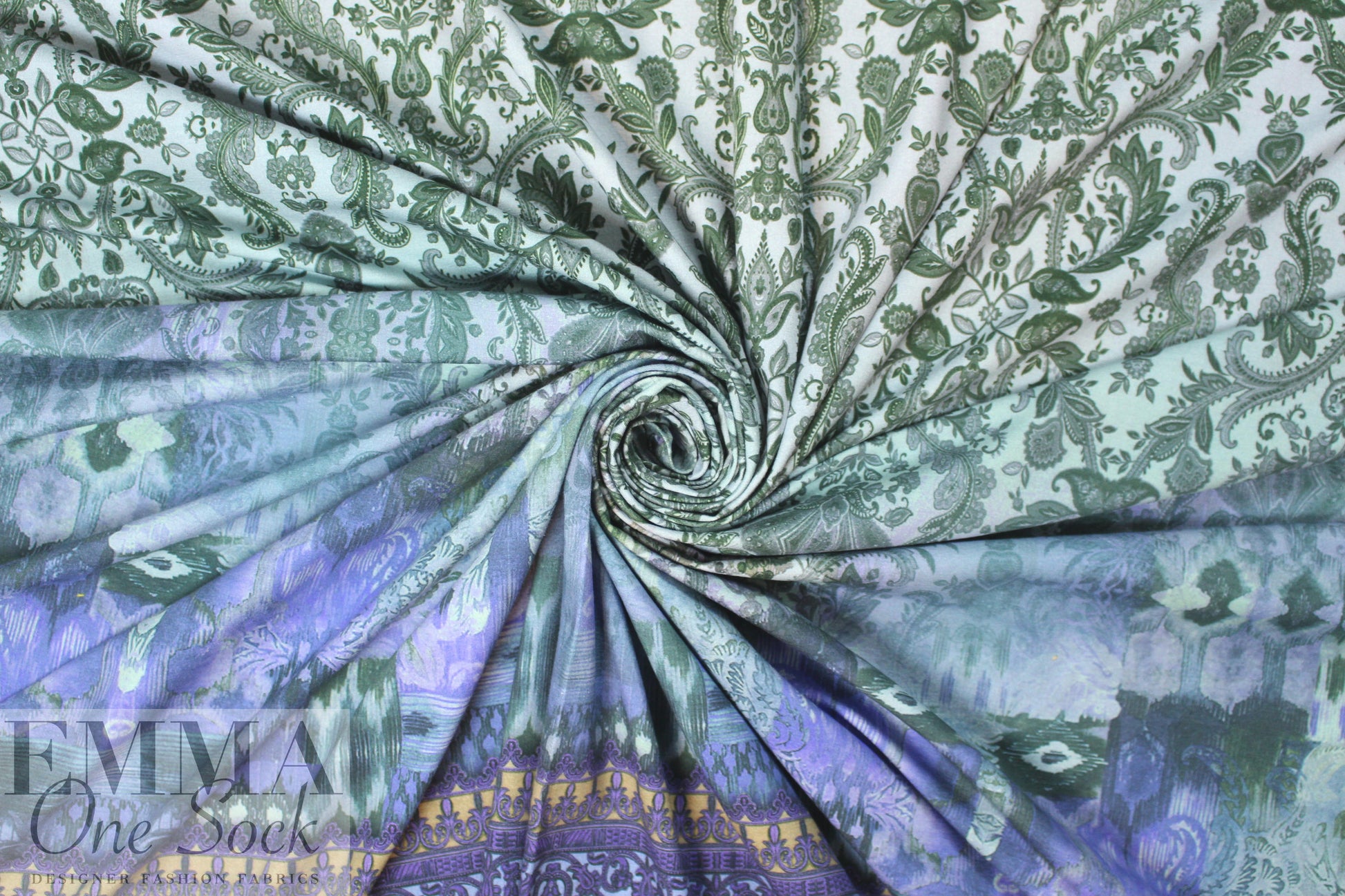 Dutch digital fleur de lis cotton/lycra knit panel - indigo 2.375 yd