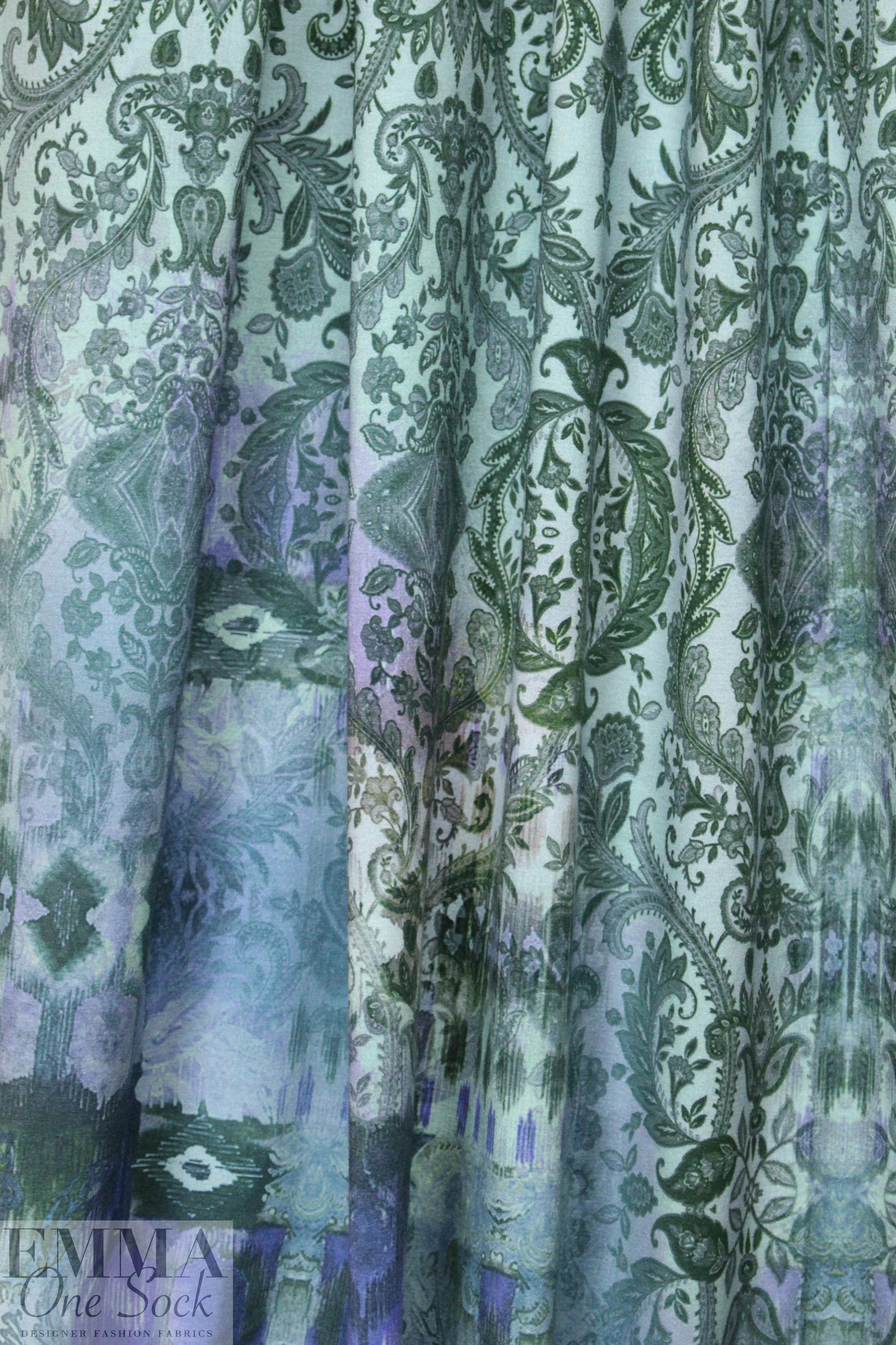 Dutch digital fleur de lis cotton/spandex knit panel - indigo