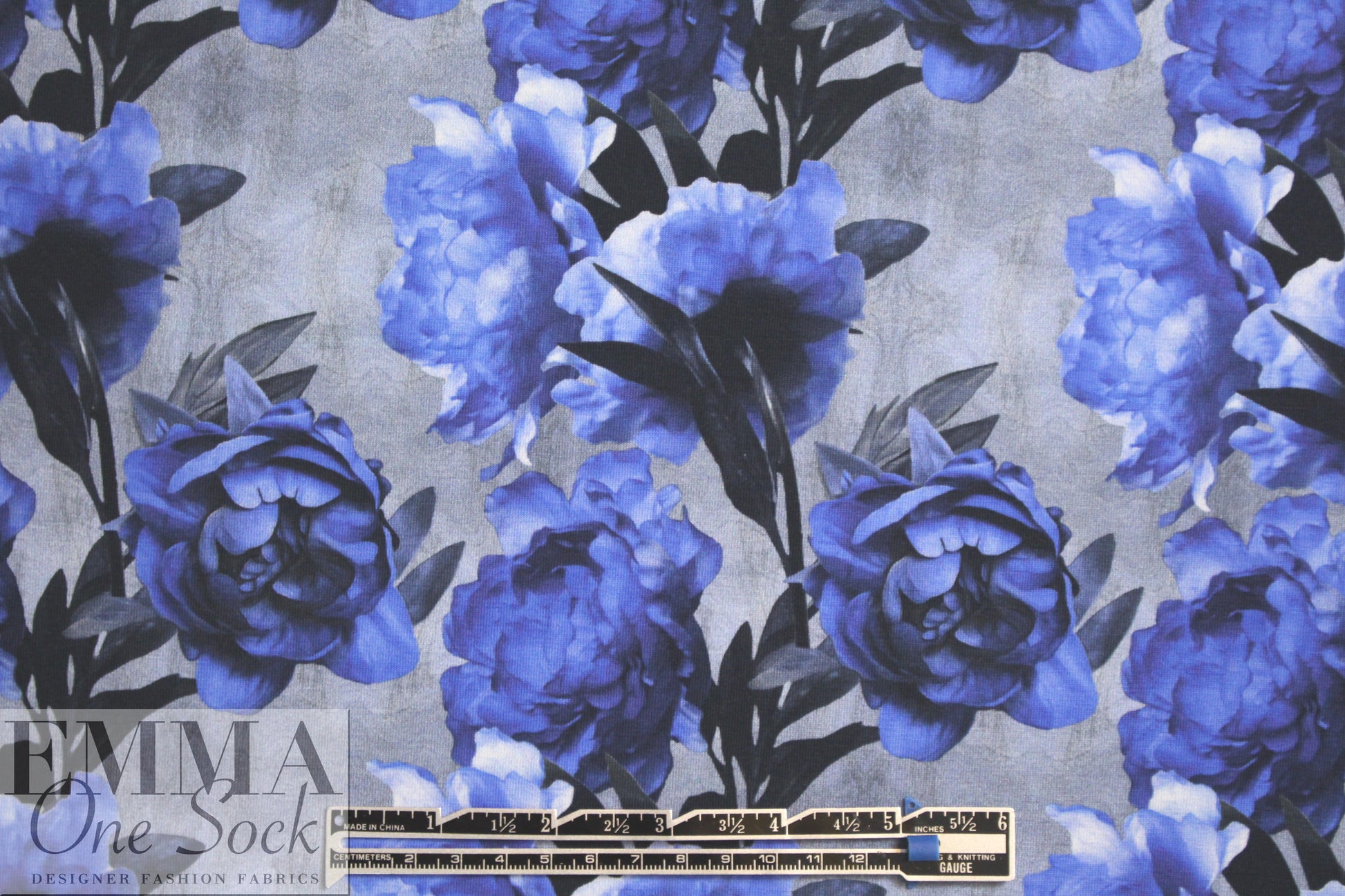 Dutch digital 'blue rose' cotton/lycra knit