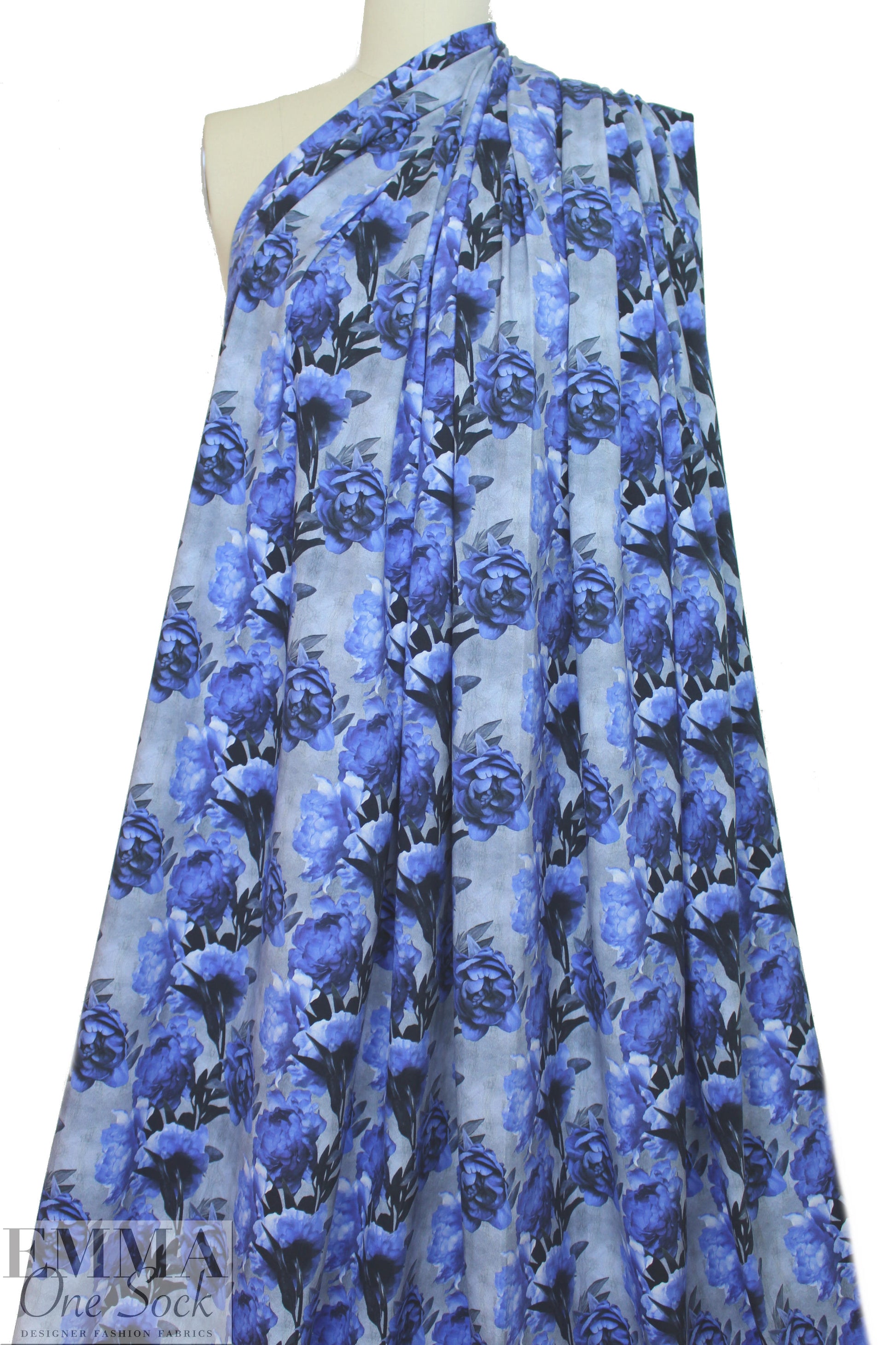 Dutch digital 'blue rose' cotton/lycra knit 1 yard