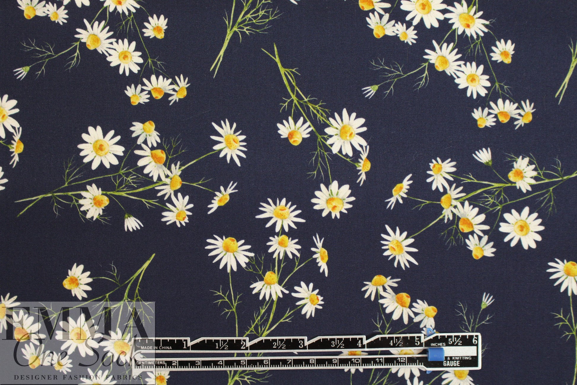Dutch Oekotex cotton poplin for masks - chamomile on navy .75 yds