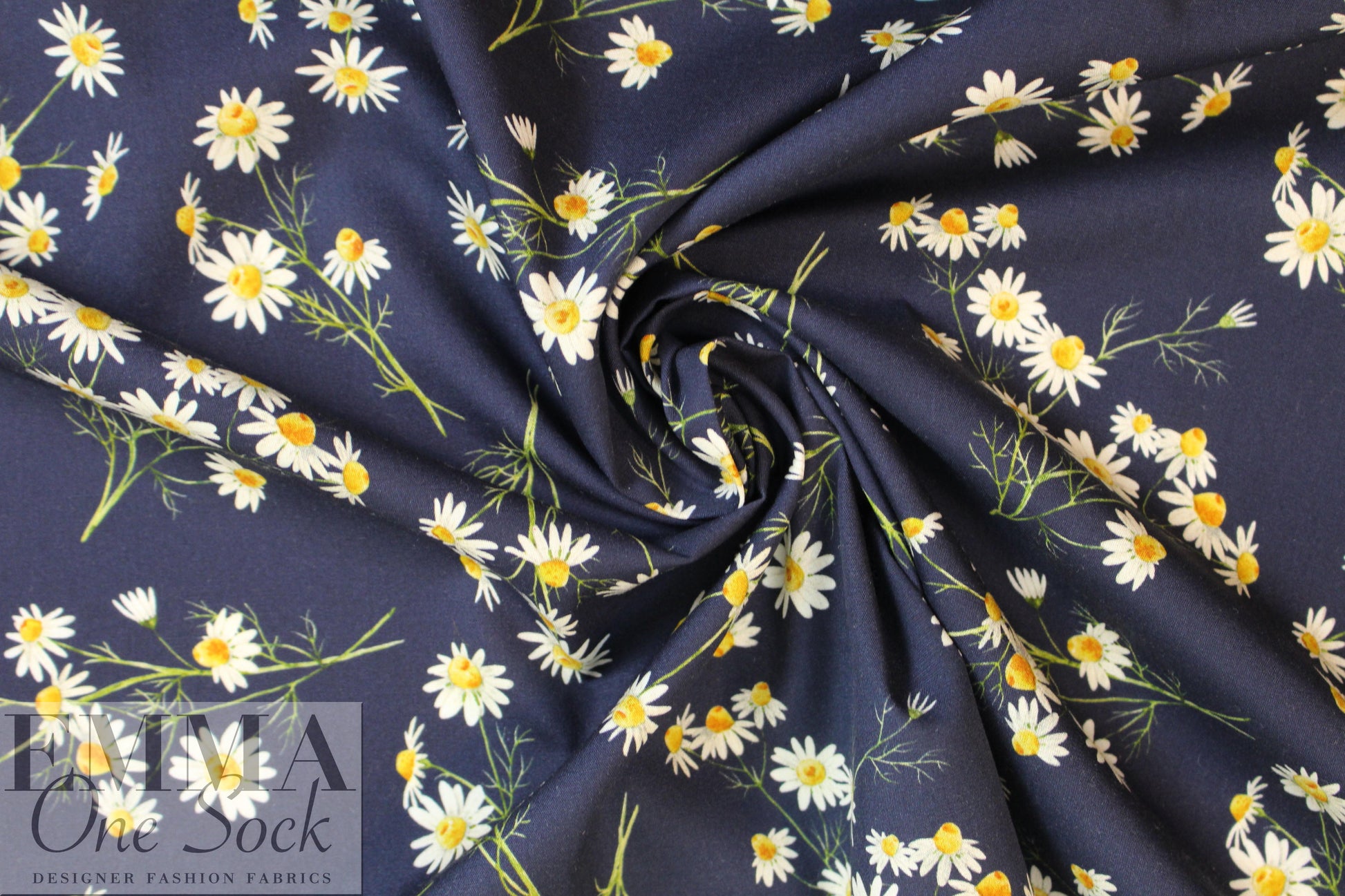 Dutch Oekotex cotton poplin for masks - chamomile on navy .75 yds