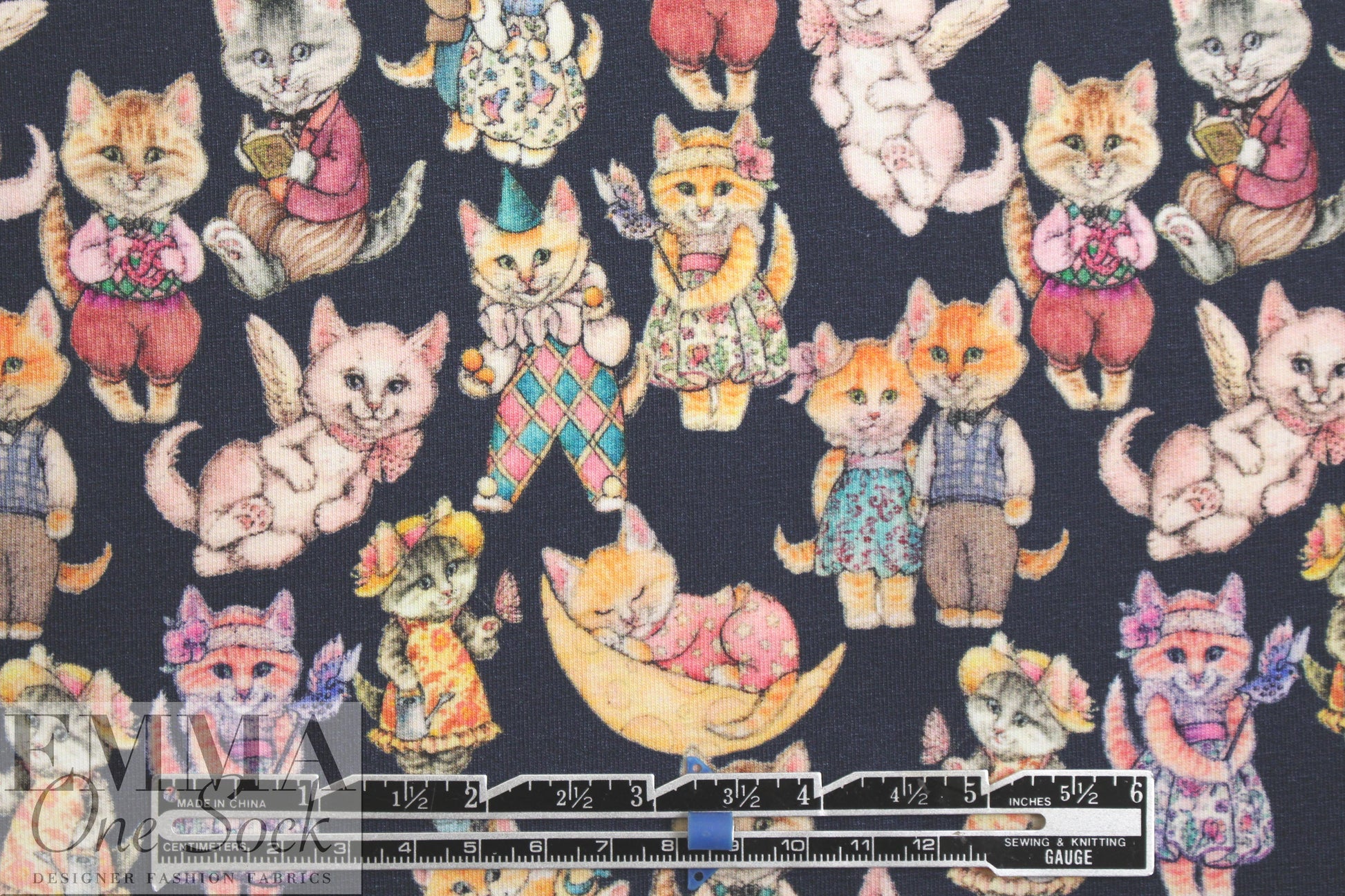 Dutch digital 'storybook kitties' knit Oeko-Tex certified 2 yd