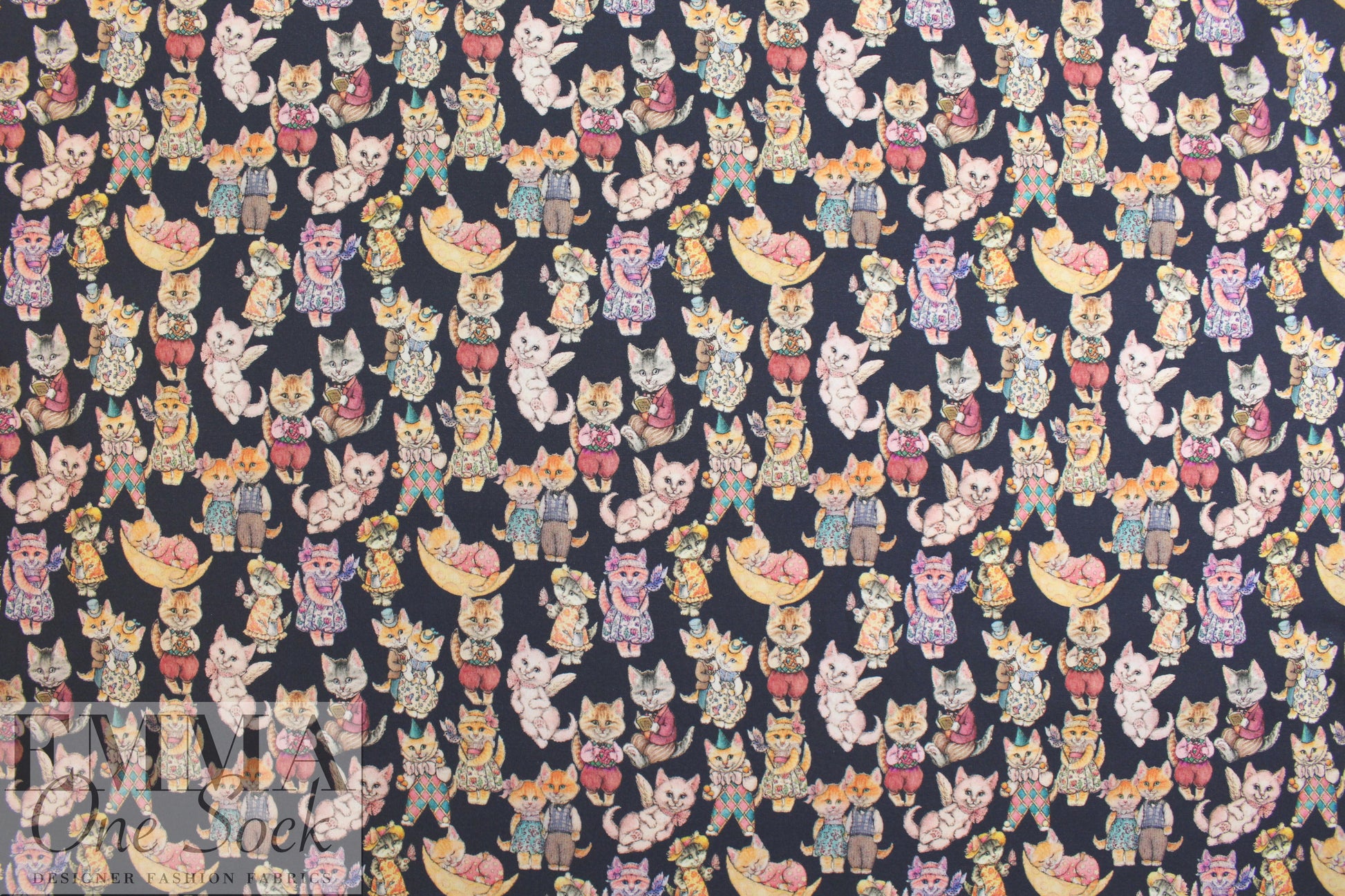 Dutch digital 'storybook kitties' knit Oeko-Tex certified 1.25 yds