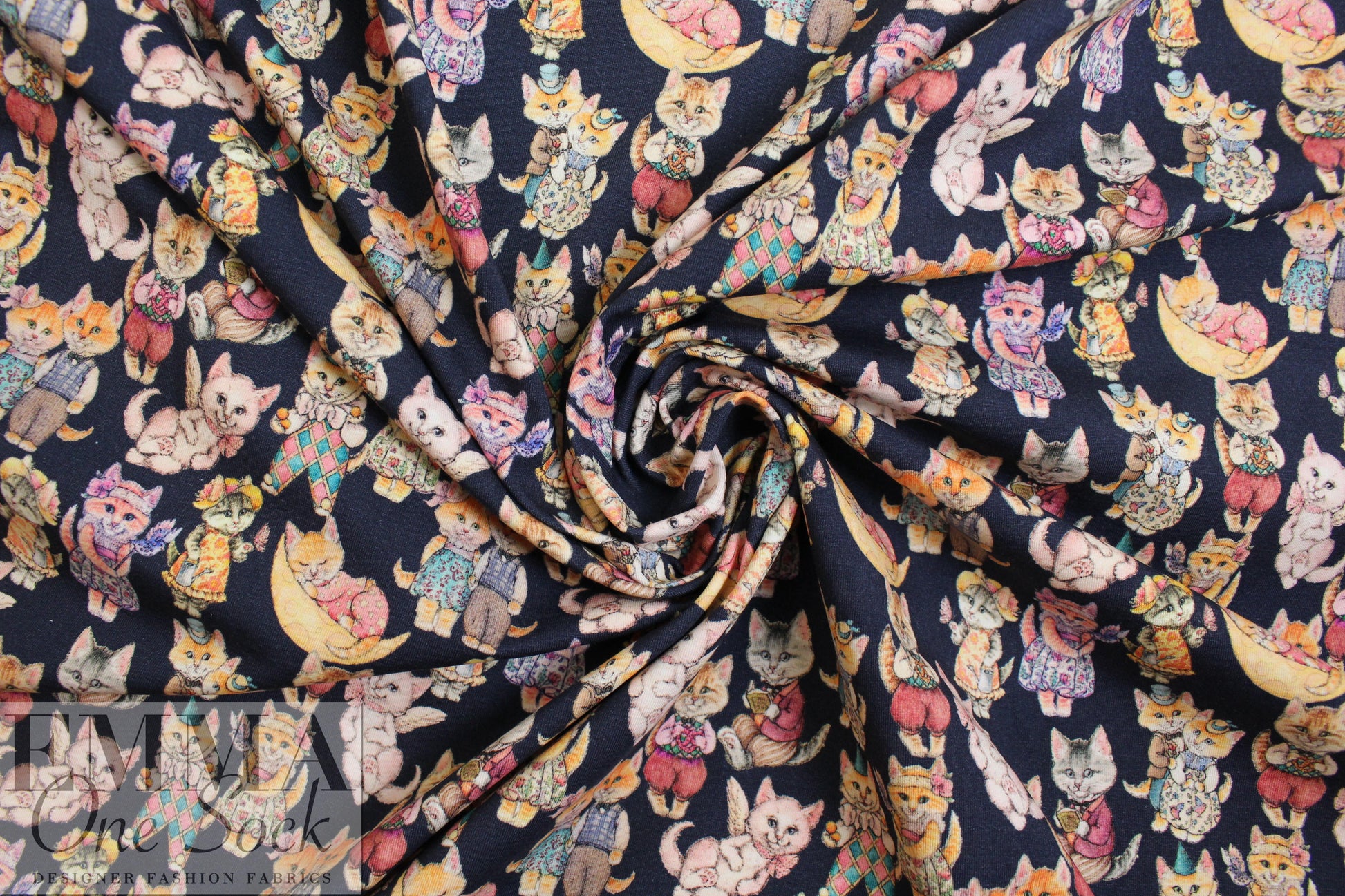 Dutch digital 'storybook kitties' knit Oeko-Tex certified 1.375 yds
