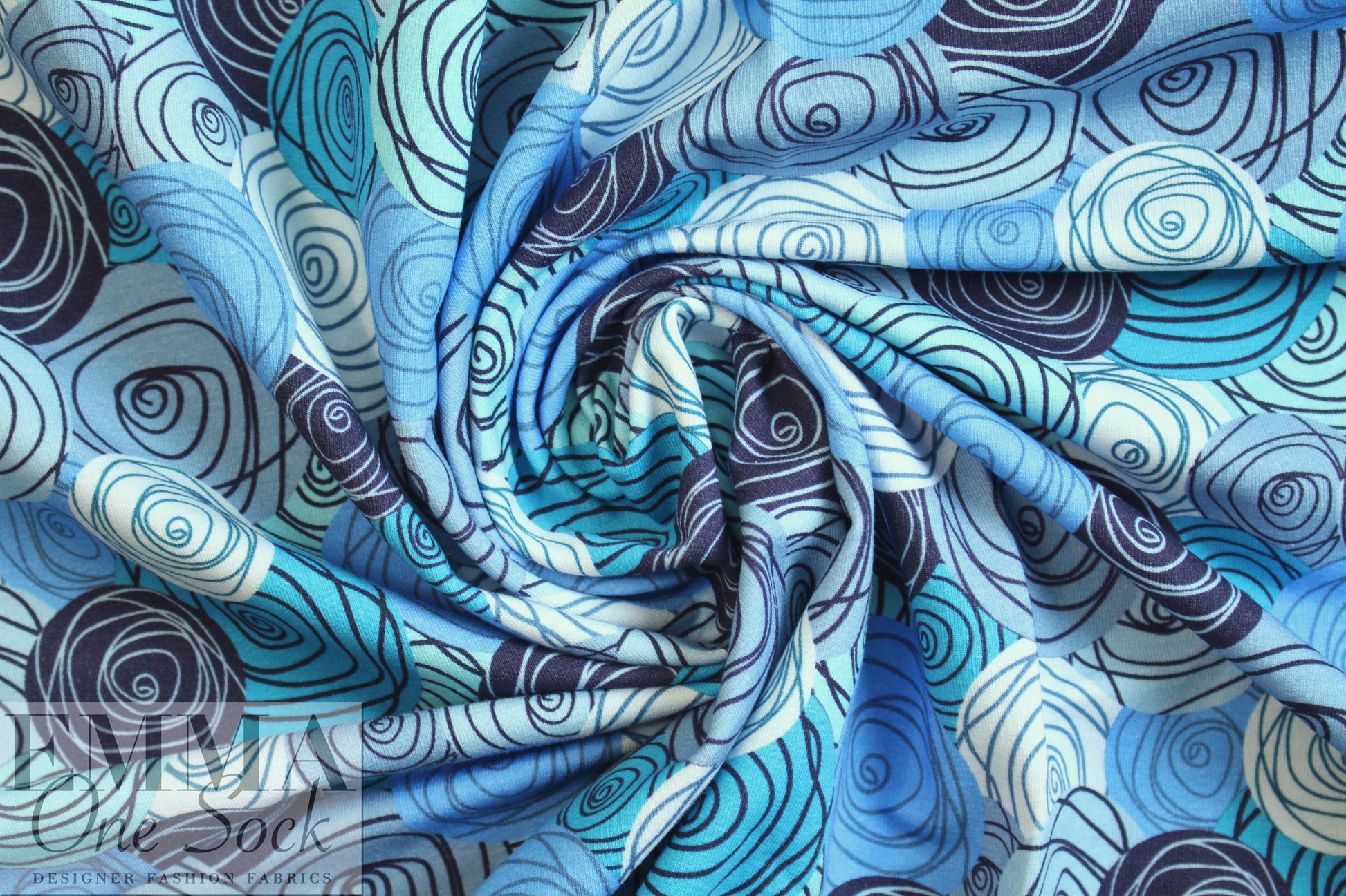 Dutch digital 'rosette blues' french terry Oeko-Tex certified .5 yds