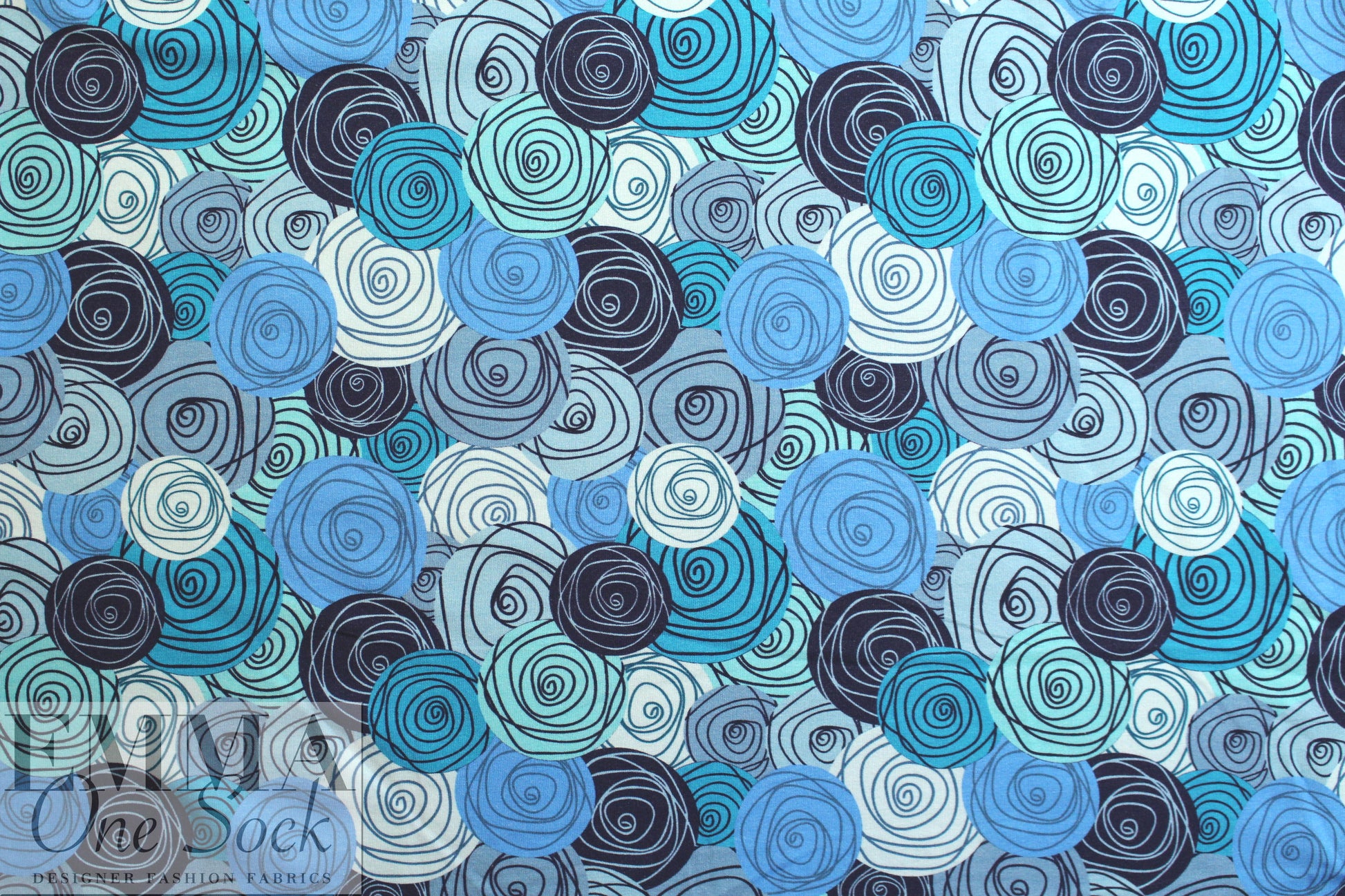 Dutch digital 'rosette blues' knit Oeko-Tex certified .5 yds